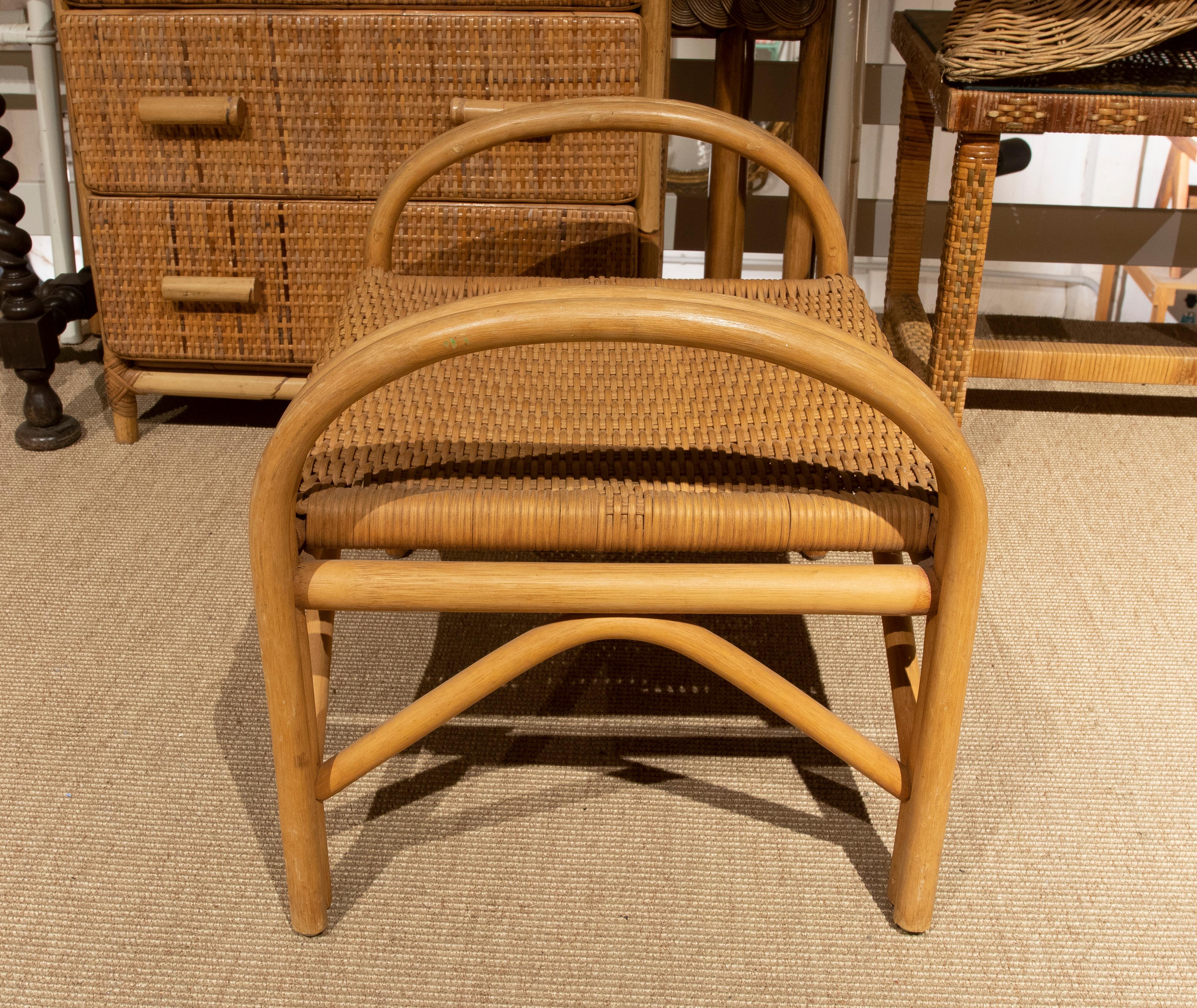 20th Century 1970s Handmade Bamboo and Wicker Bench For Sale