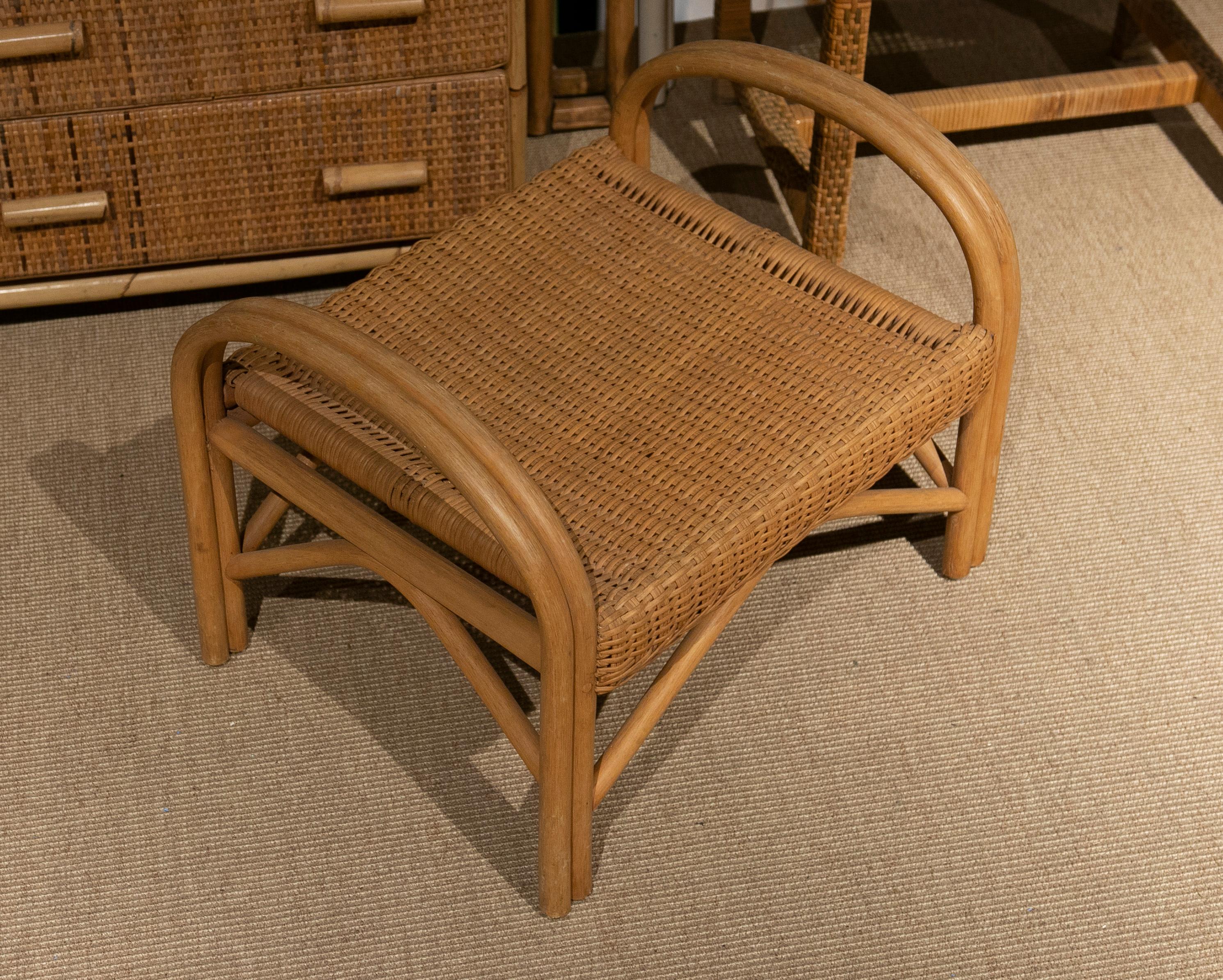 1970s Handmade Bamboo and Wicker Bench For Sale 2