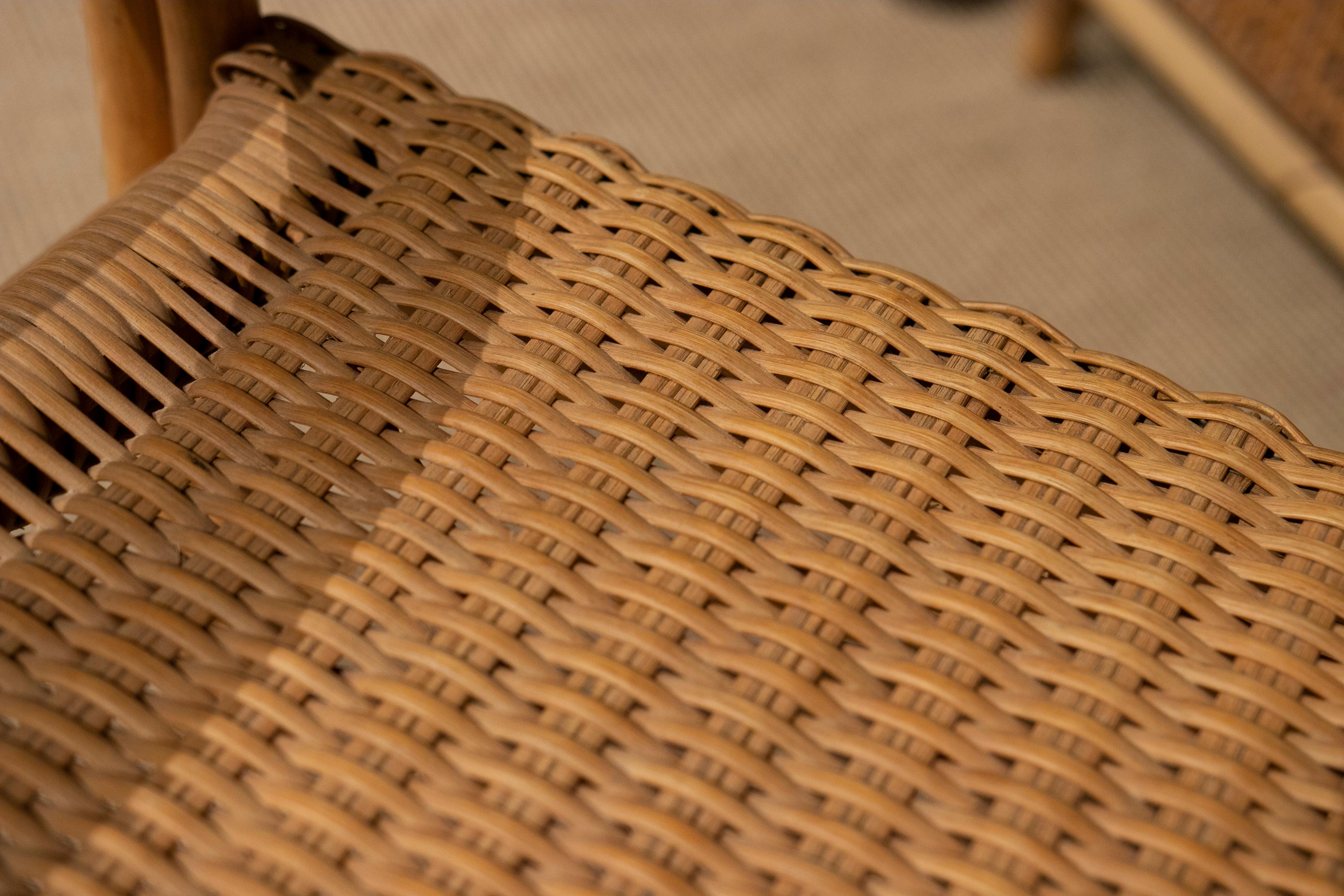 1970s Handmade Bamboo and Wicker Bench For Sale 5