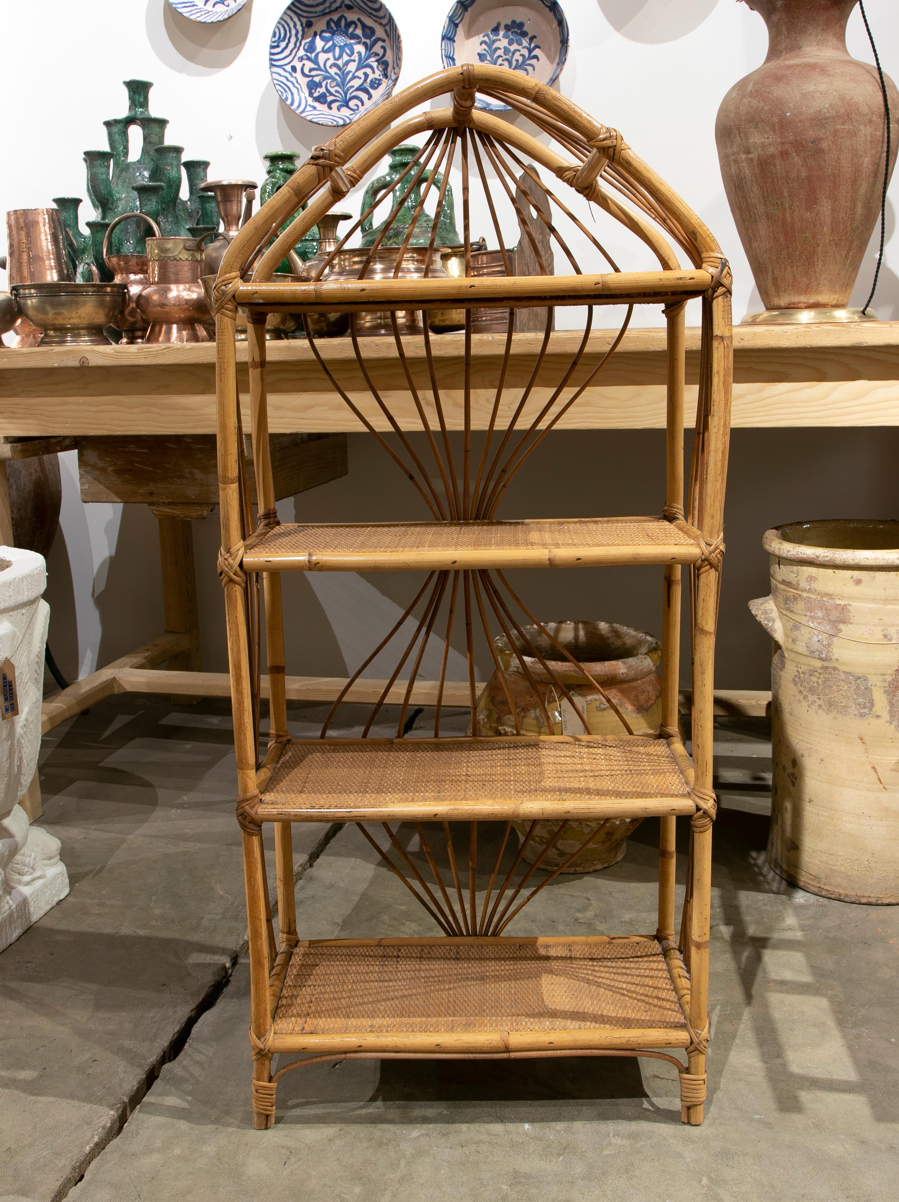1970s Handmade bamboo and wicker shelf.