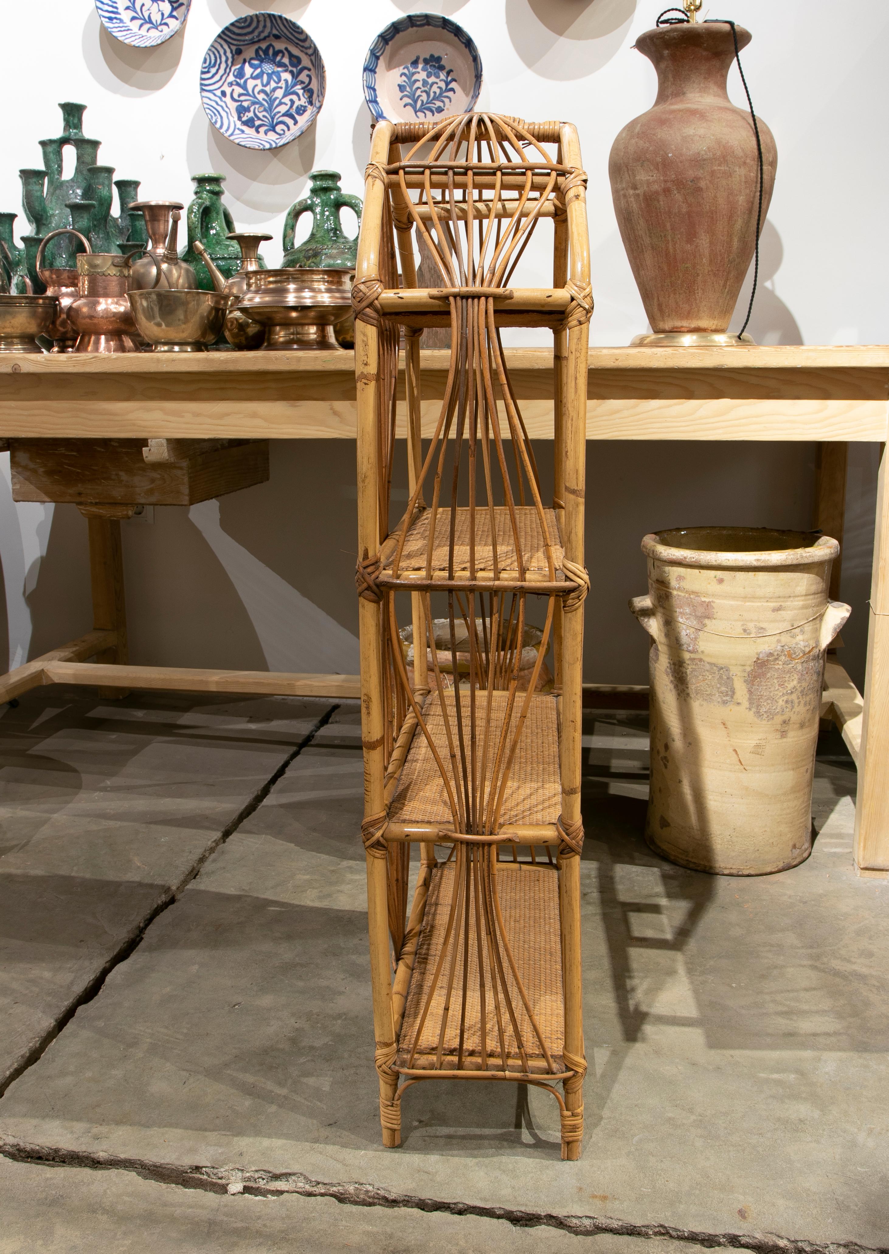 20th Century 1970s Handmade Bamboo and Wicker Shelf  For Sale