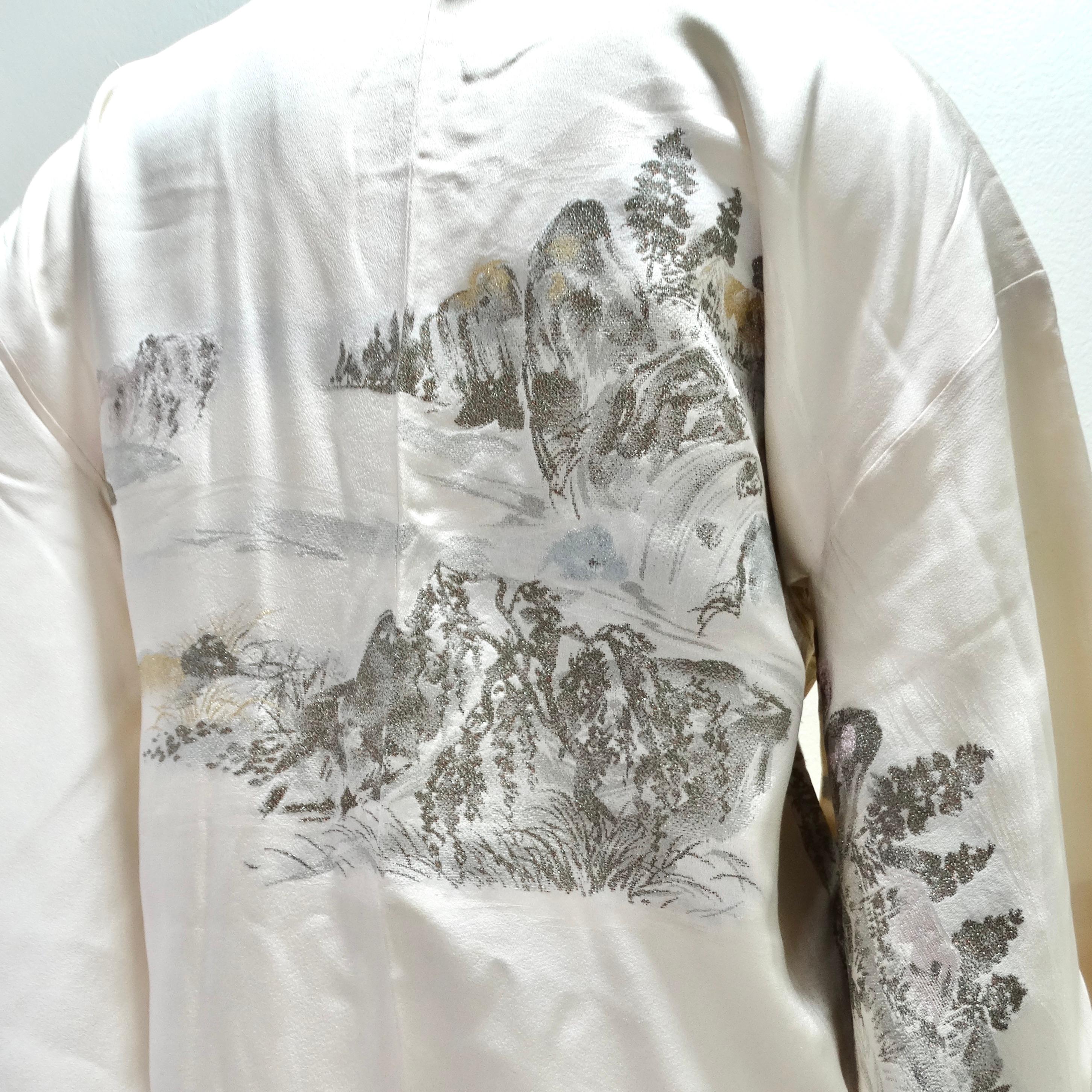 1970er Jahre Handgefertigter Japanischer Elfenbein Seiden Kimono im Angebot 3