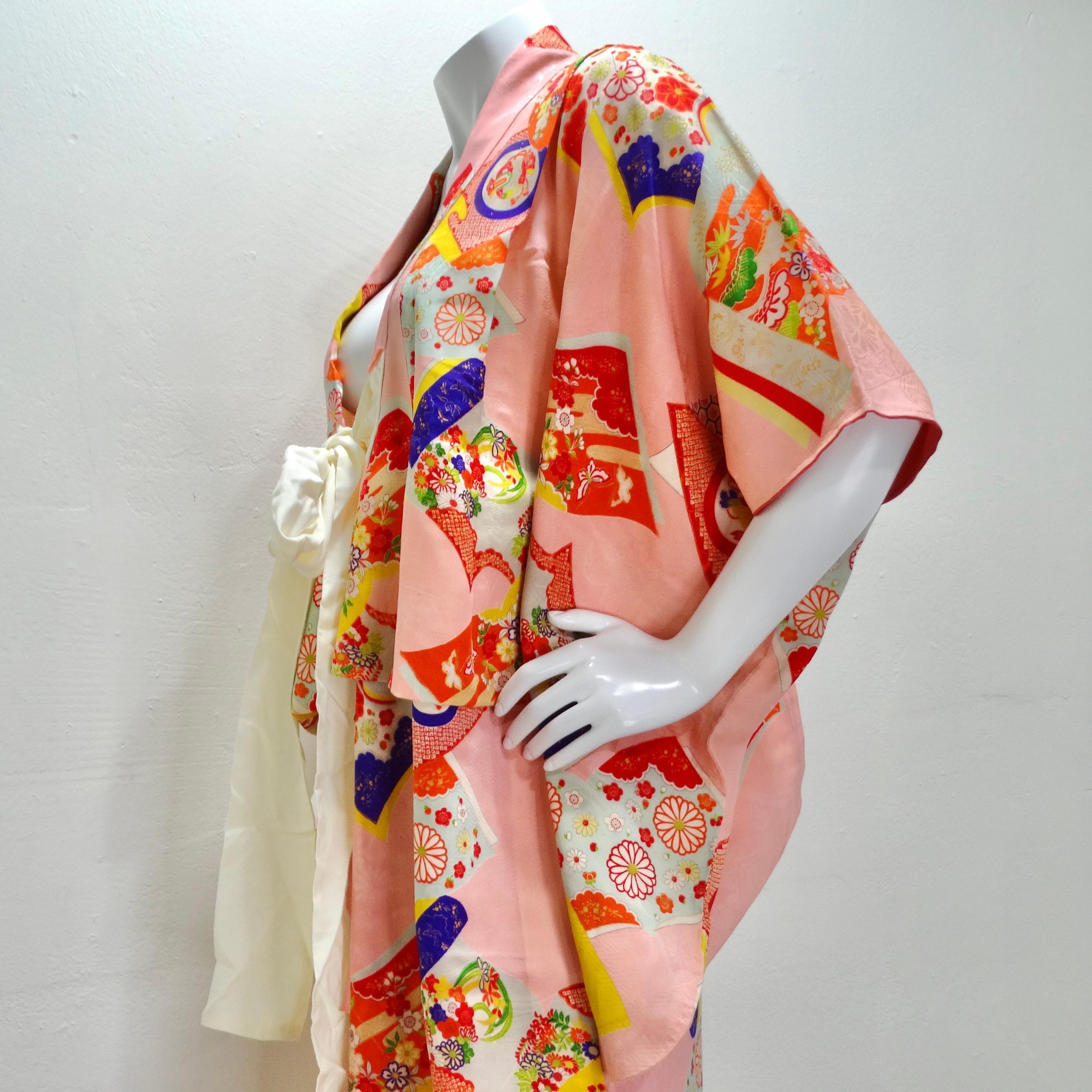 1970er Jahre Handgefertigter Japanischer Multicolor Seiden Kimono im Angebot 6