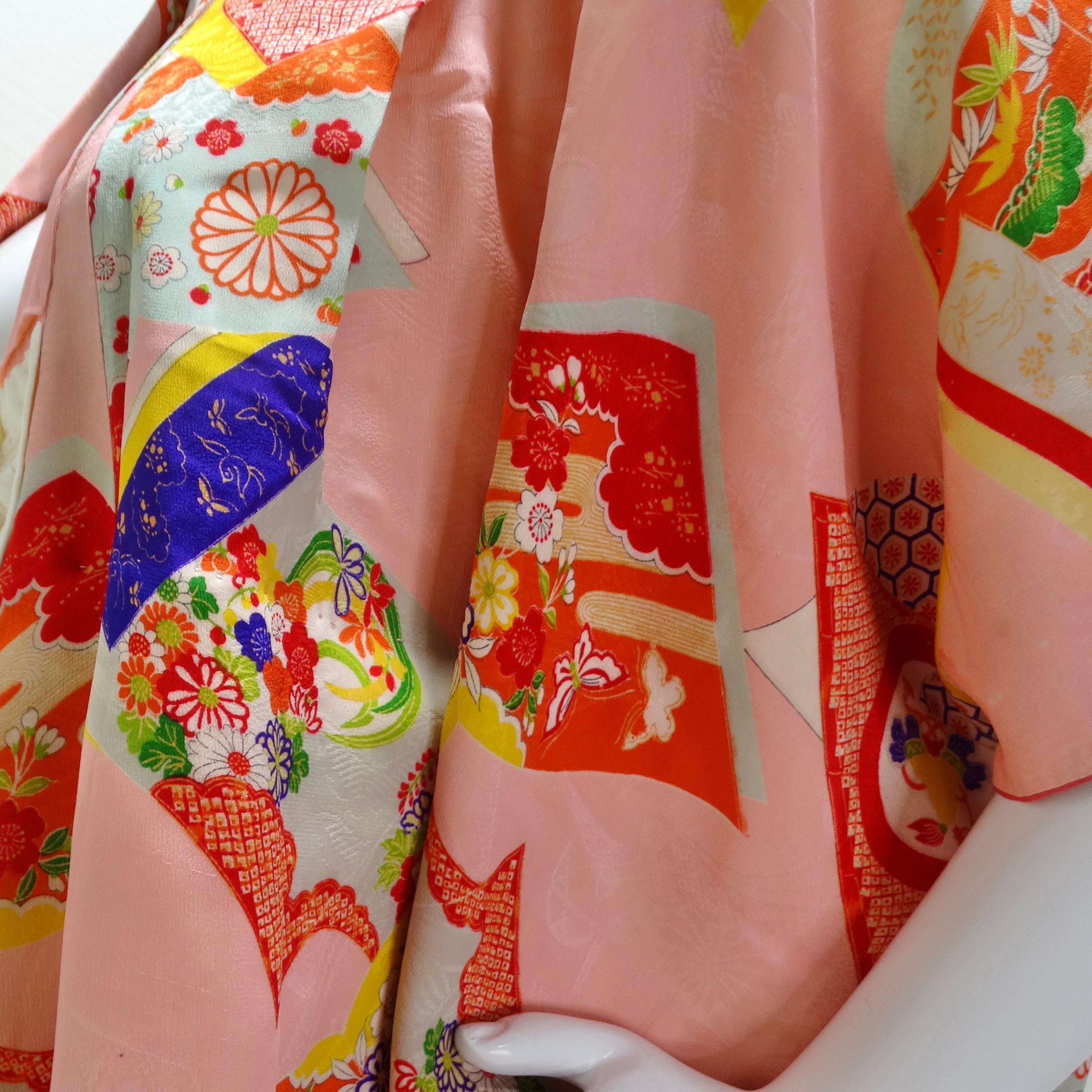 1970er Jahre Handgefertigter Japanischer Multicolor Seiden Kimono im Angebot 7