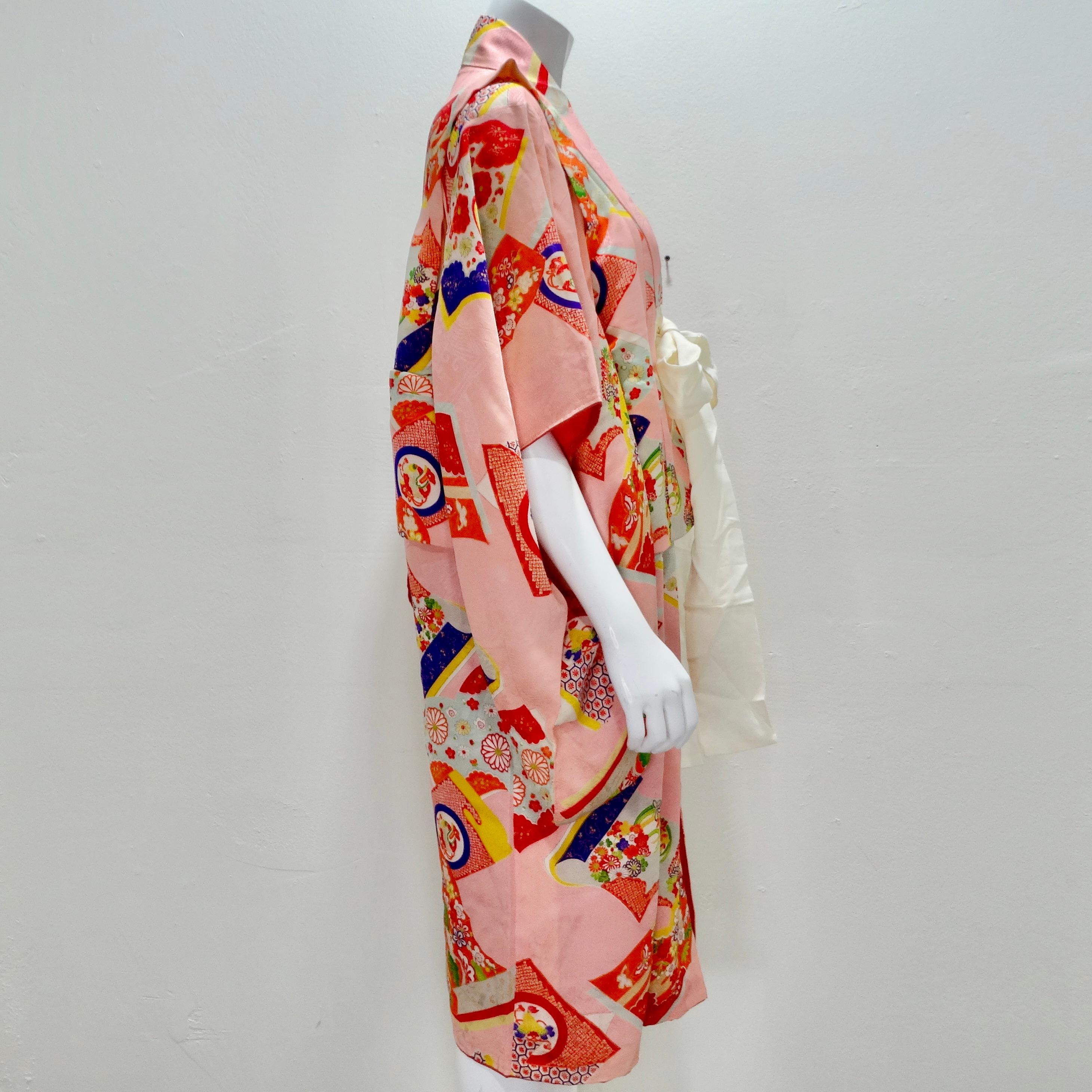 1970er Jahre Handgefertigter Japanischer Multicolor Seiden Kimono für Damen oder Herren im Angebot
