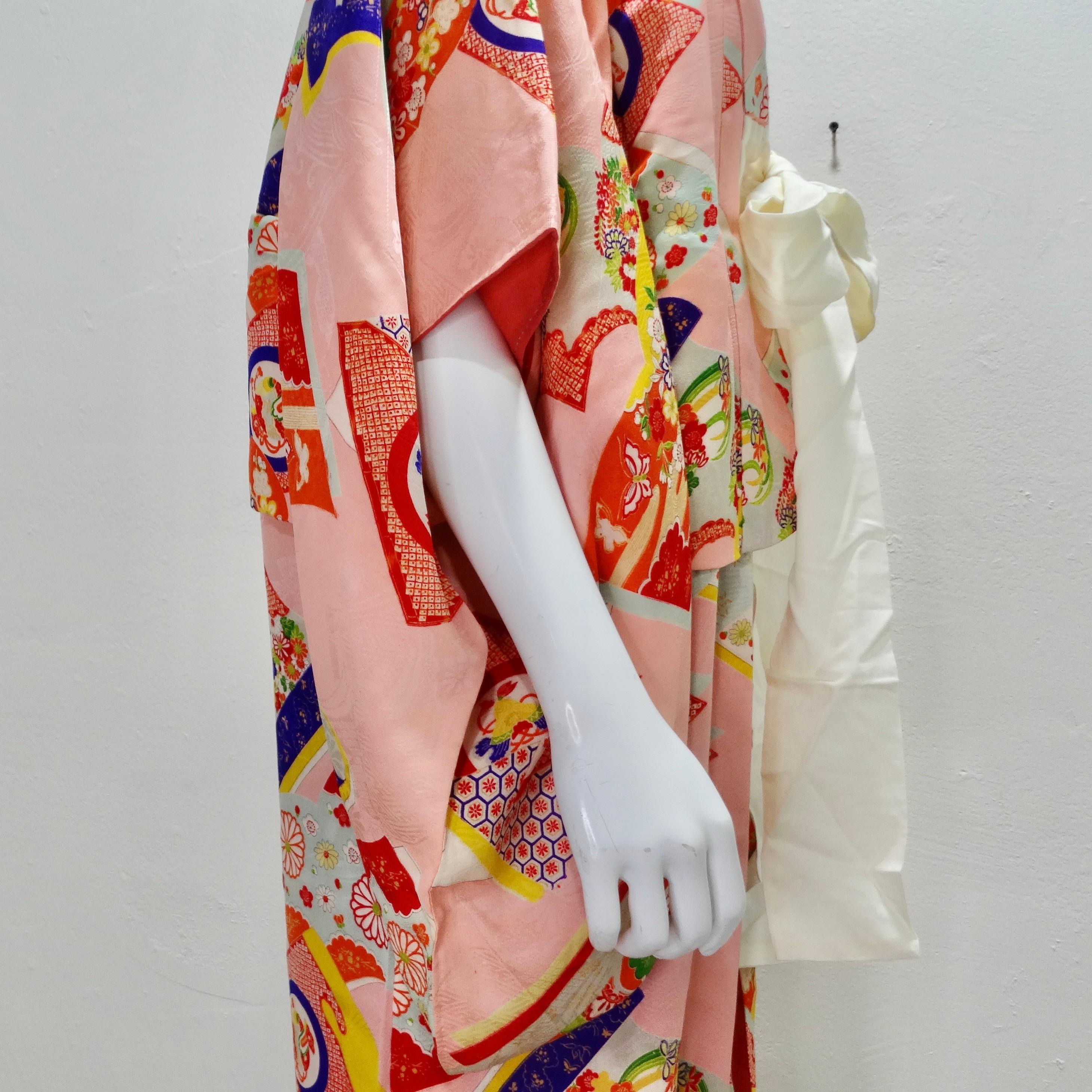 1970er Jahre Handgefertigter Japanischer Multicolor Seiden Kimono im Angebot 1