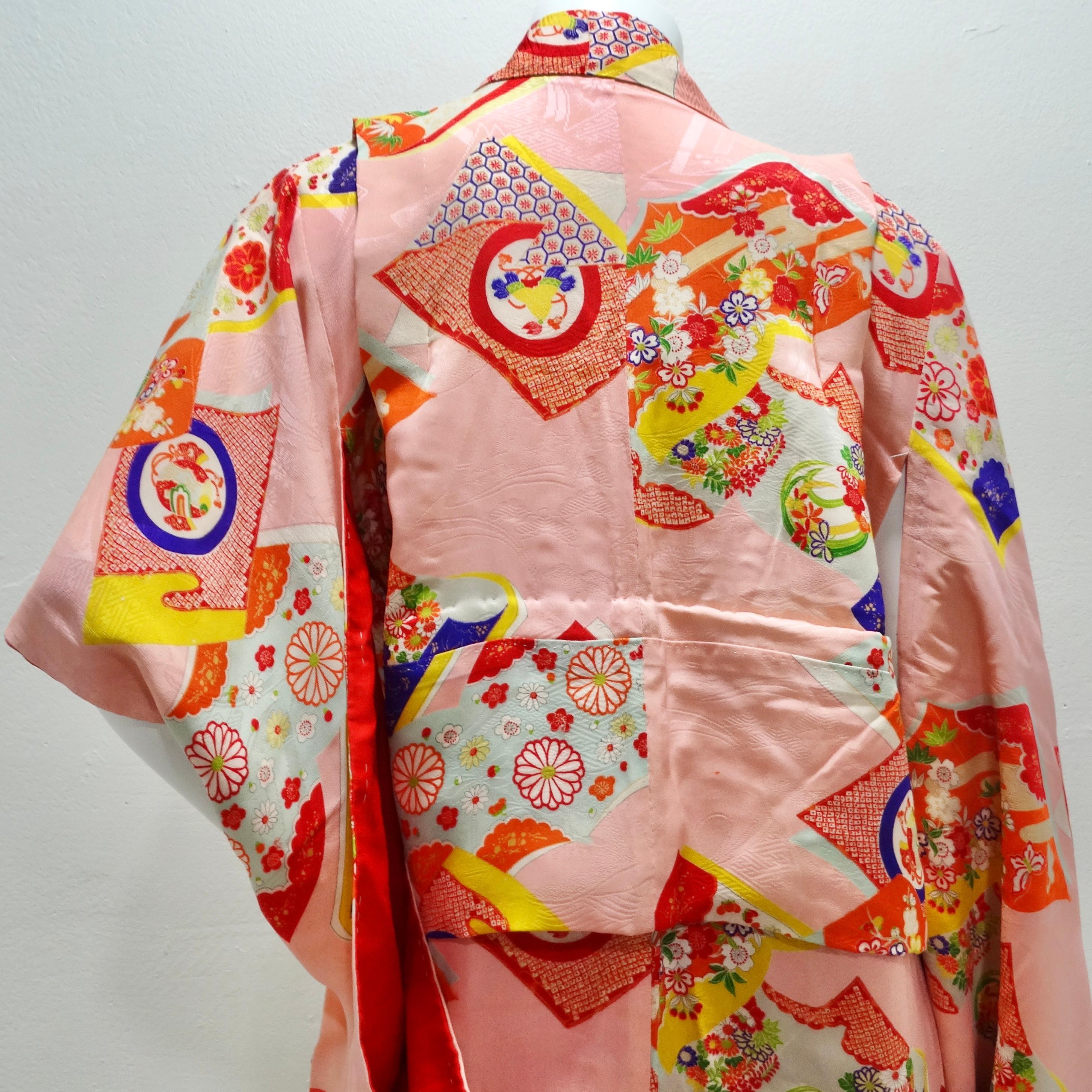 1970er Jahre Handgefertigter Japanischer Multicolor Seiden Kimono im Angebot 2