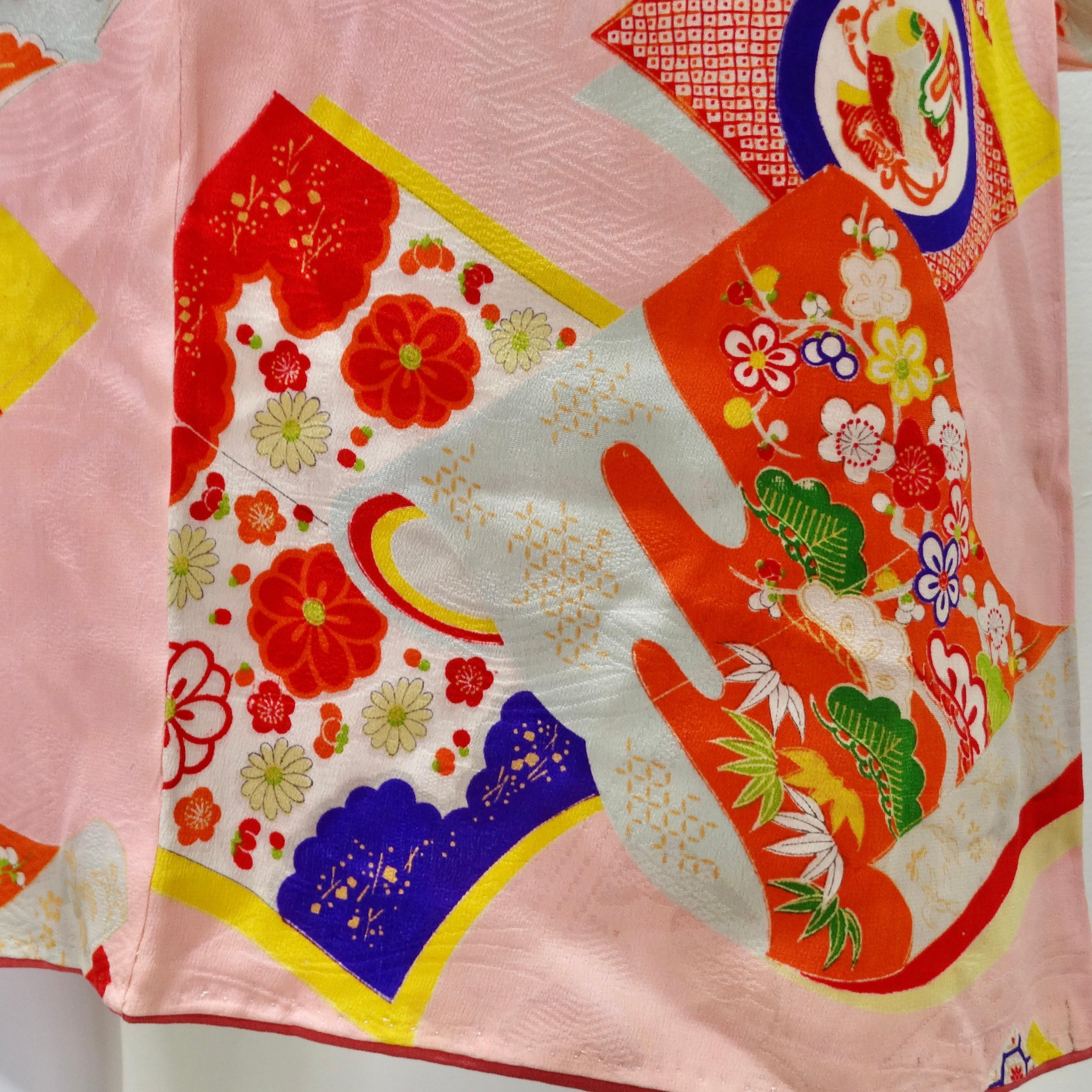 1970er Jahre Handgefertigter Japanischer Multicolor Seiden Kimono im Angebot 3