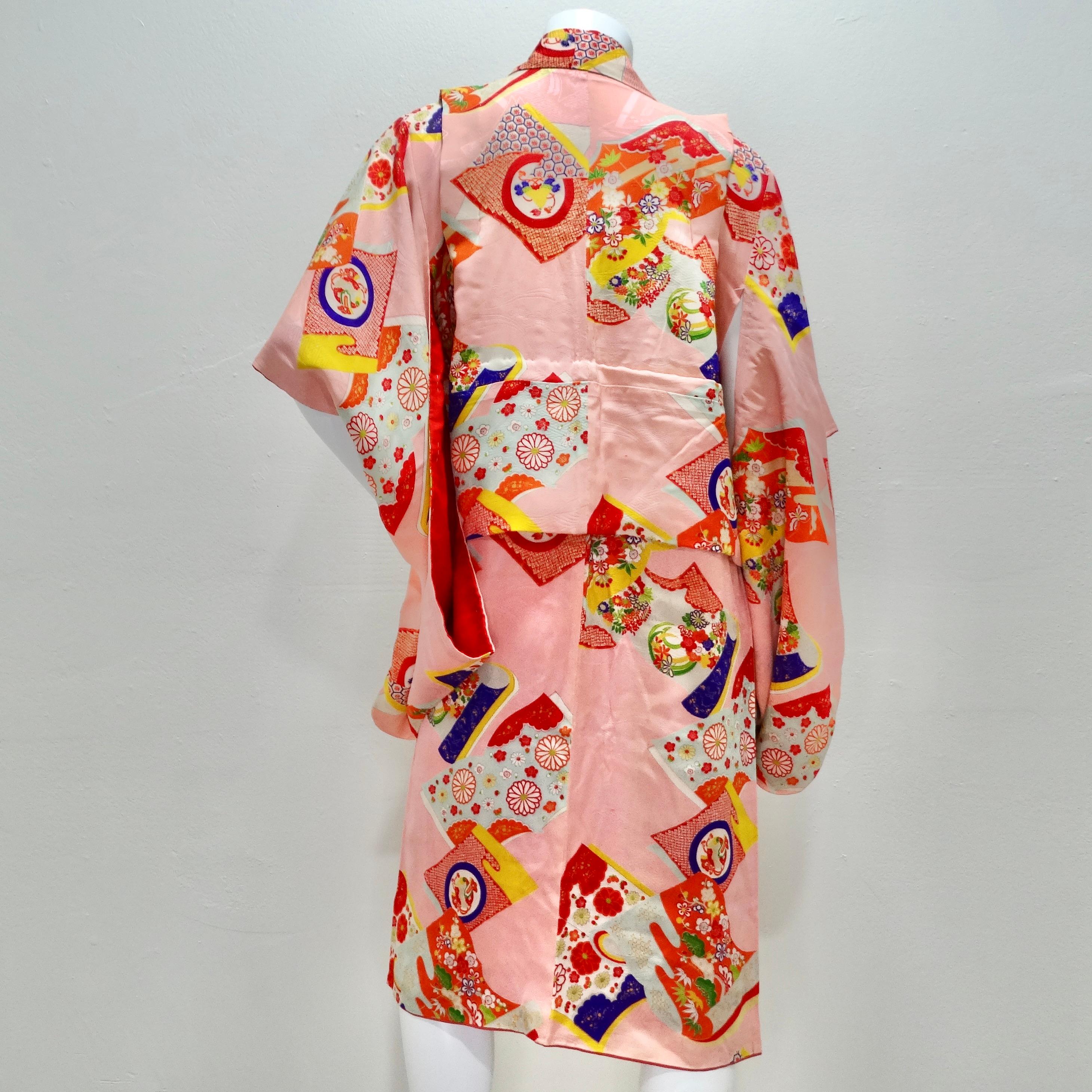 1970er Jahre Handgefertigter Japanischer Multicolor Seiden Kimono im Angebot 4