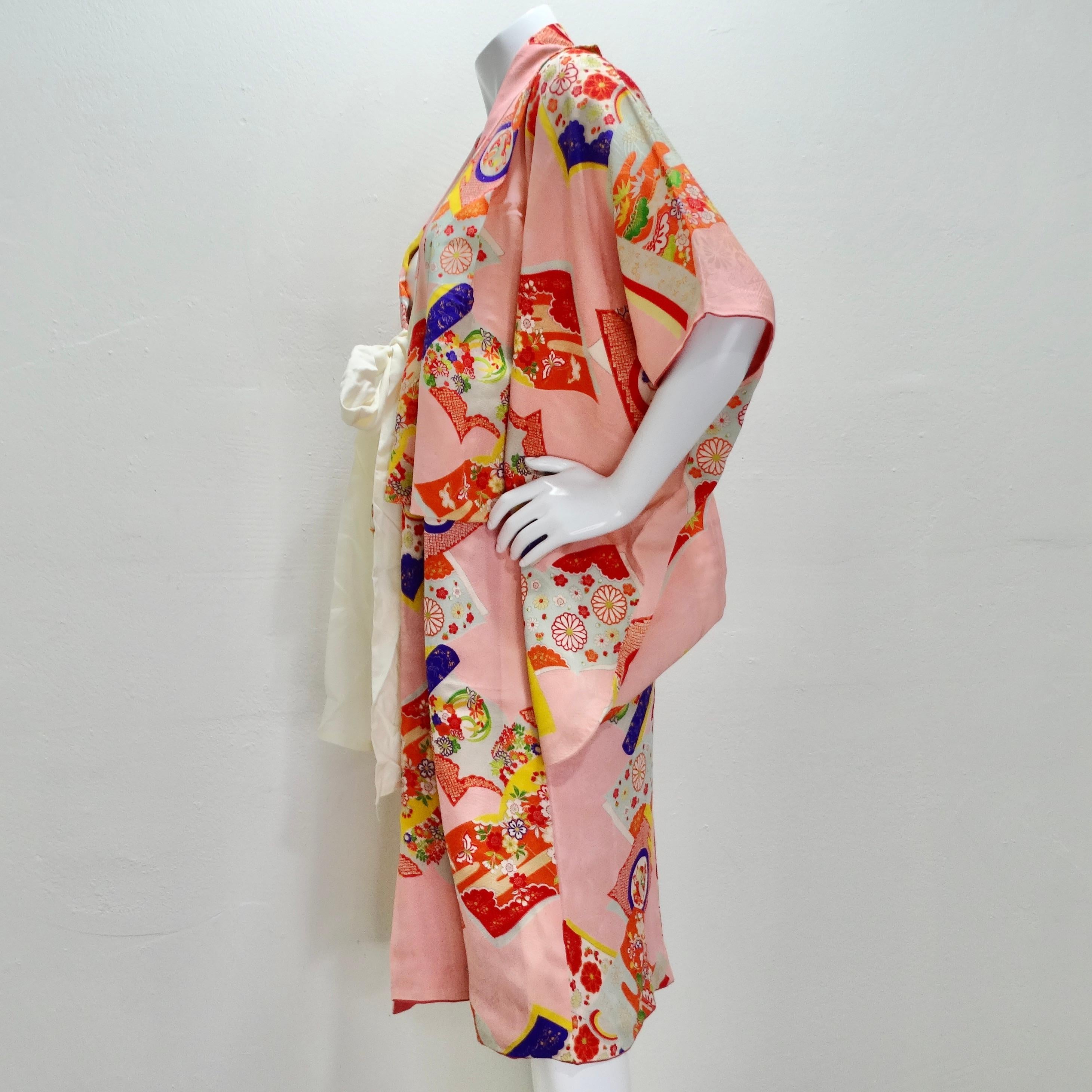1970er Jahre Handgefertigter Japanischer Multicolor Seiden Kimono im Angebot 5
