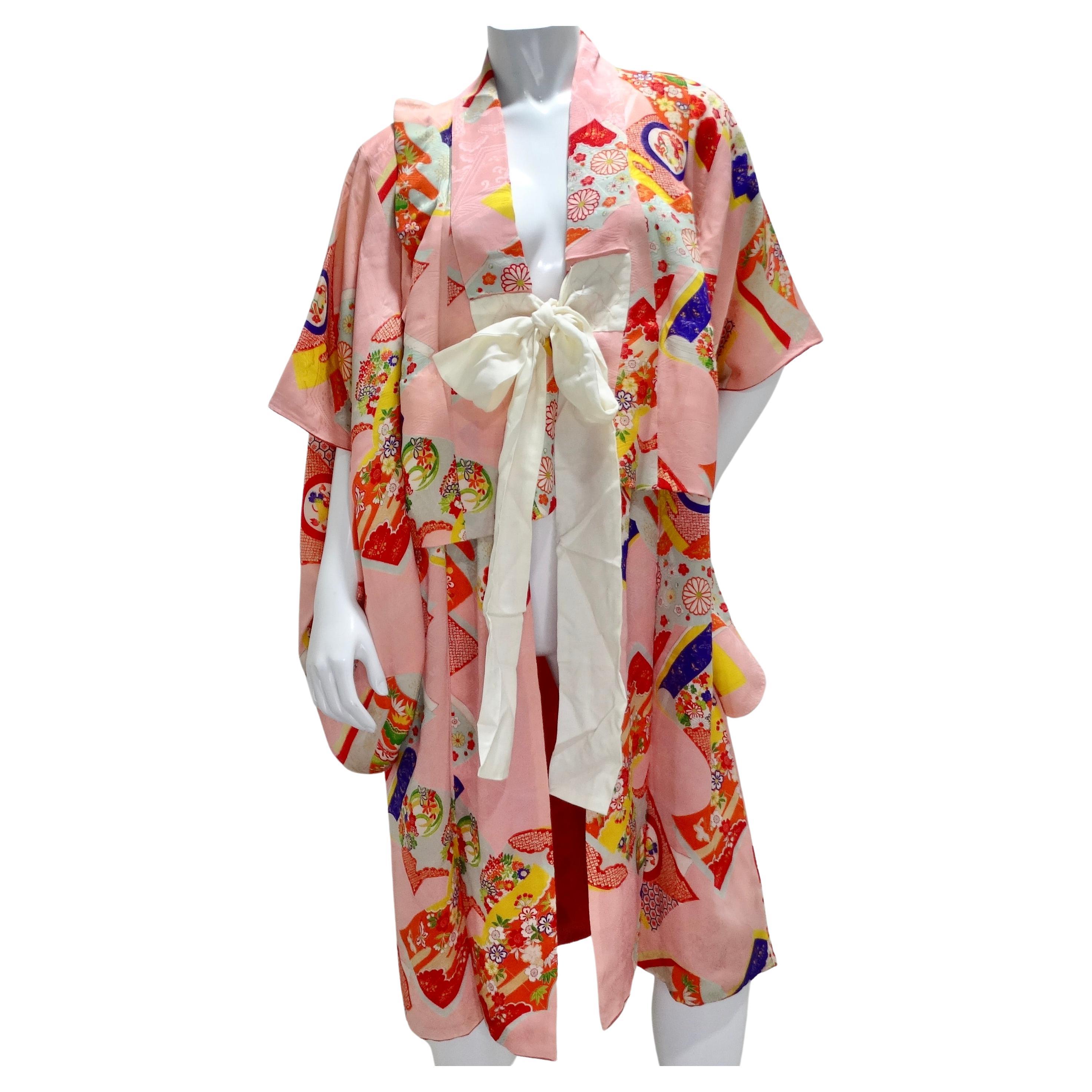 1970er Jahre Handgefertigter Japanischer Multicolor Seiden Kimono im Angebot