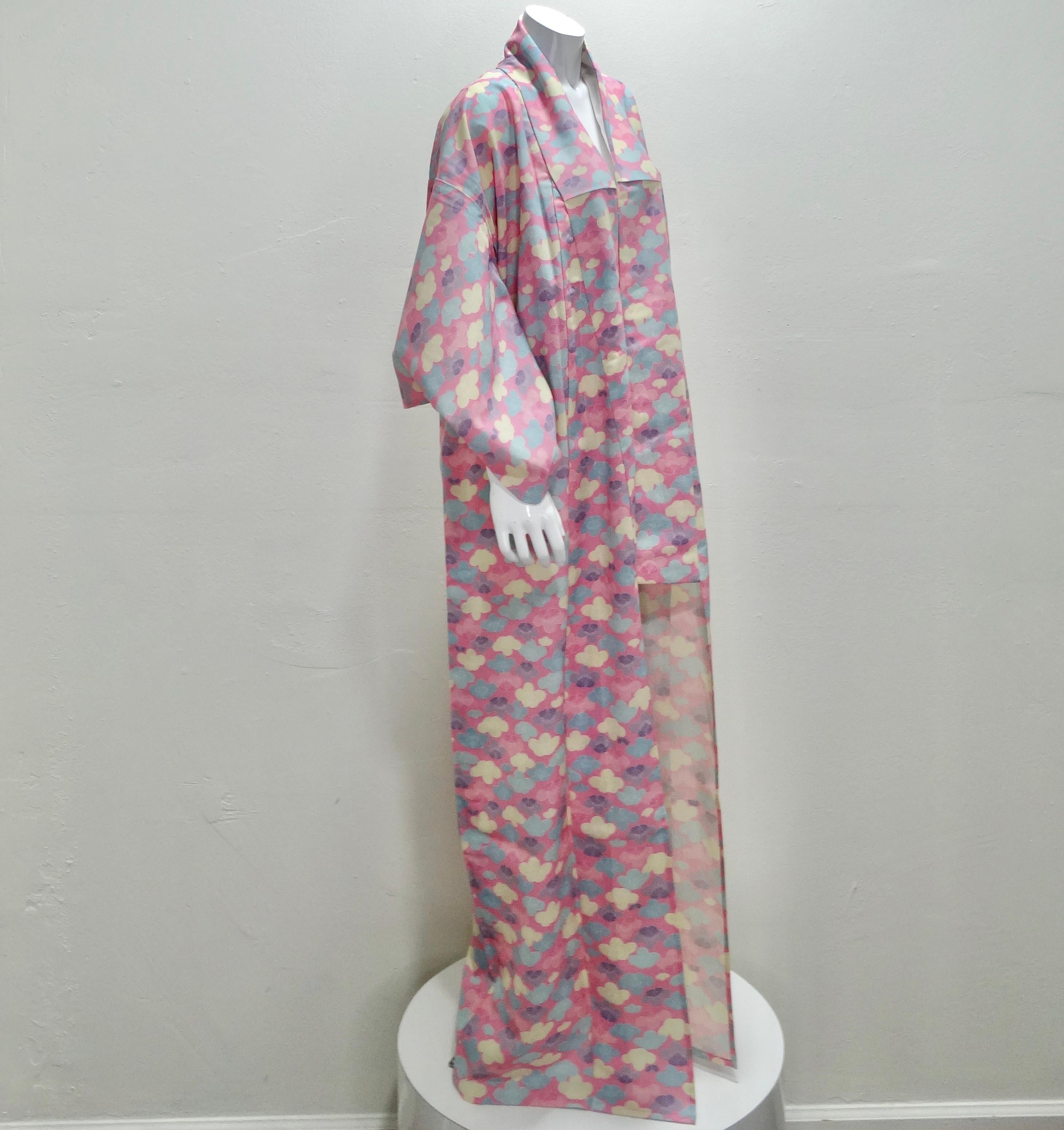 1970s Handmade Japanese Pink Cotton Long Kimono In Excellent Condition For Sale In Scottsdale, AZ