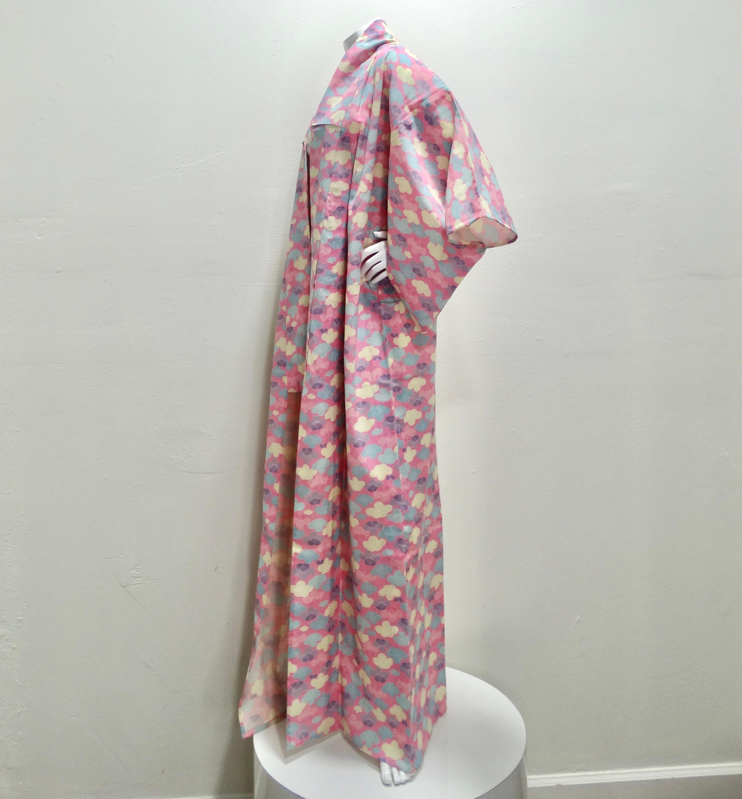 1970s Handmade Japanese Pink Cotton Long Kimono For Sale 4