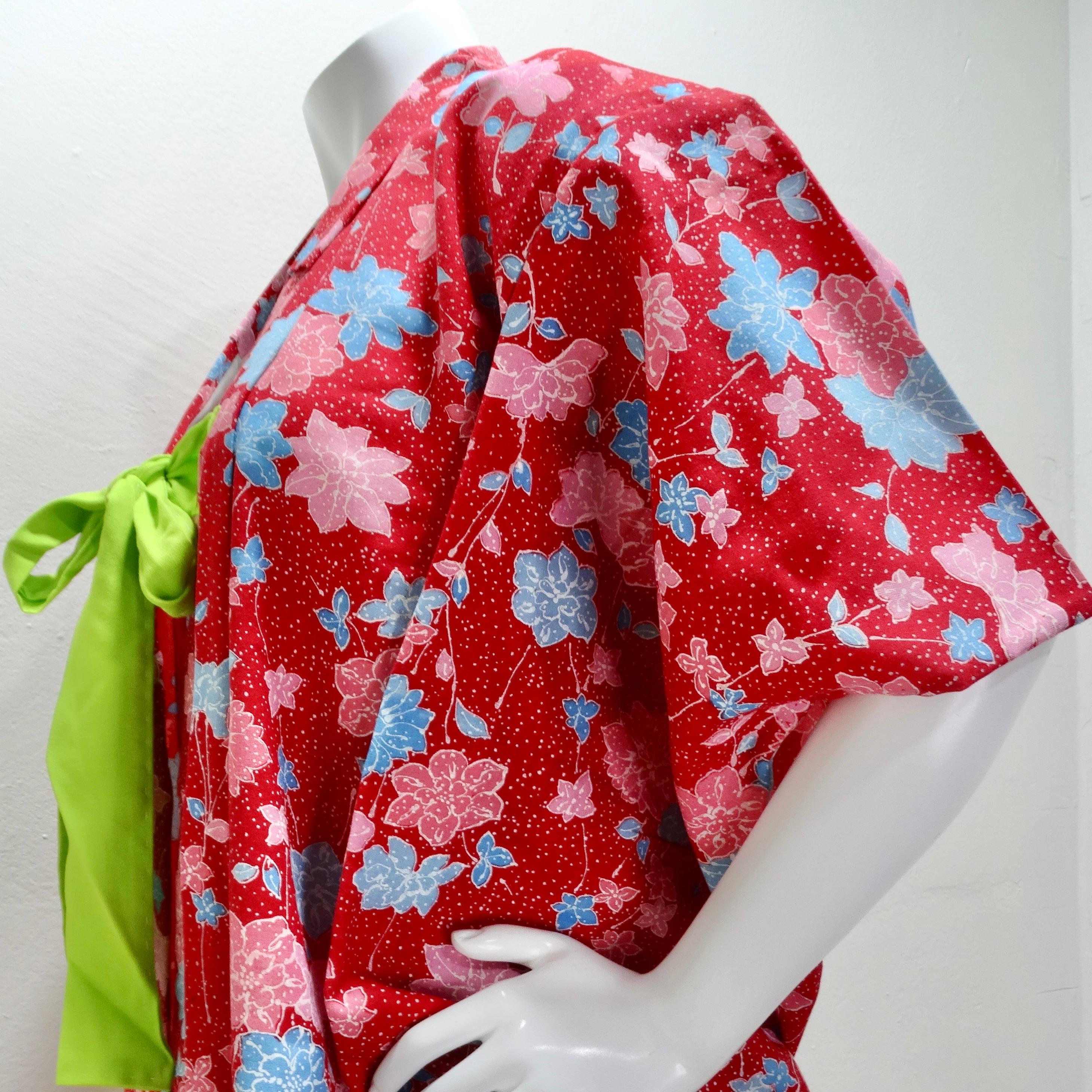 1970er Handgefertigter japanischer Kimono aus roter Baumwolle im Angebot 5