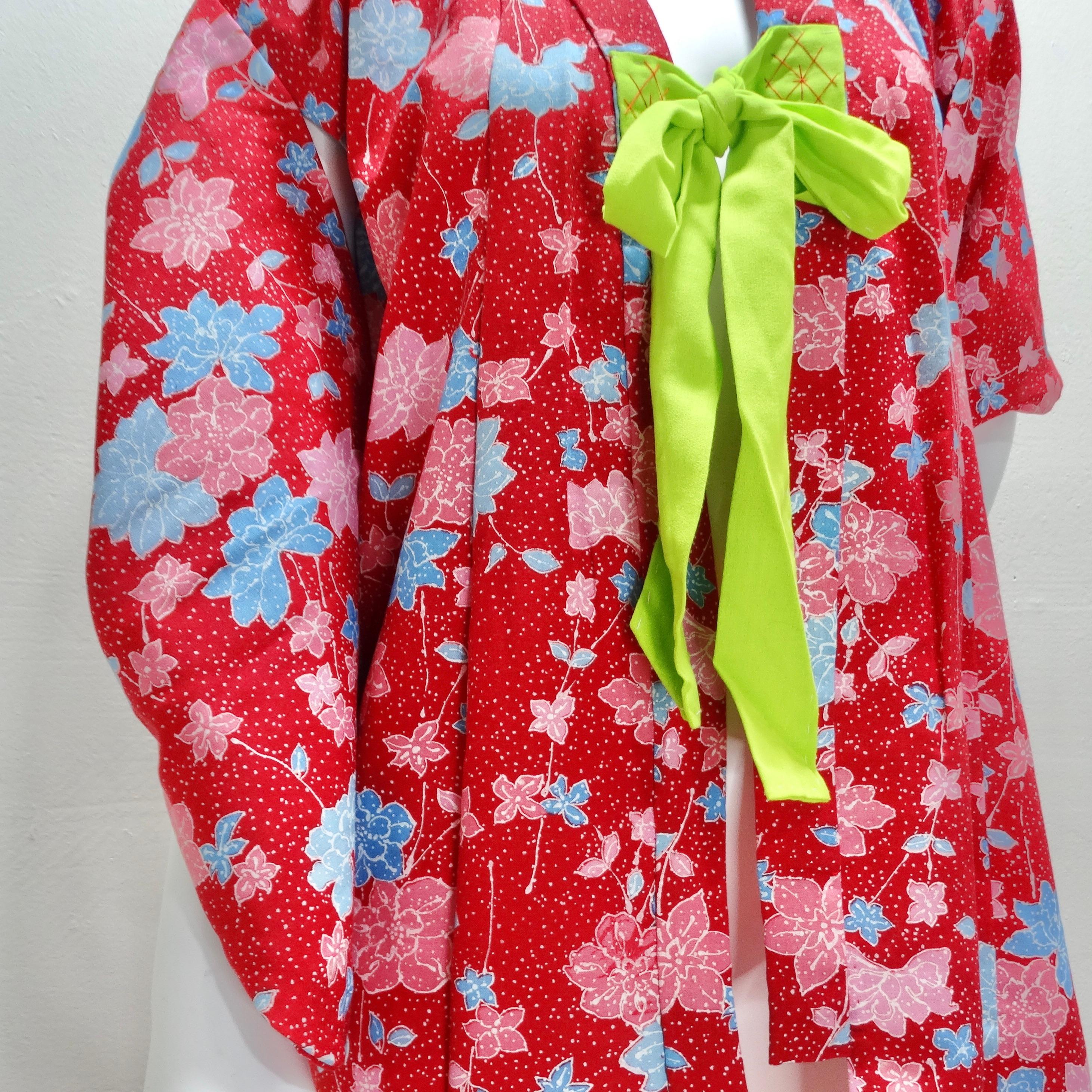 1970er Handgefertigter japanischer Kimono aus roter Baumwolle (Rot) im Angebot