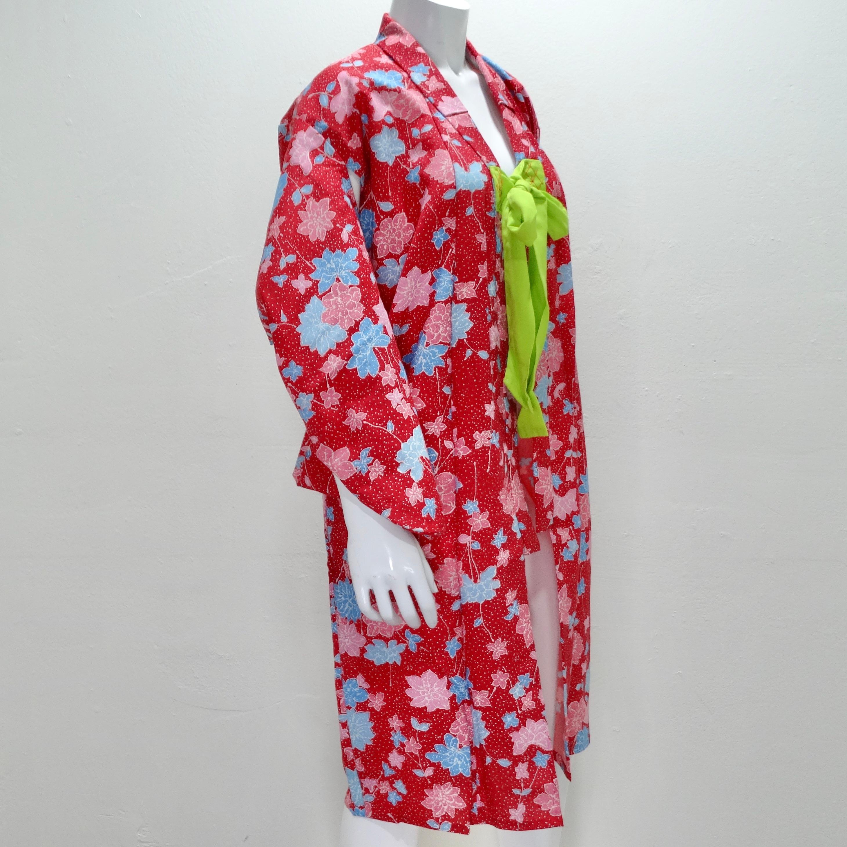 Women's or Men's 1970s Handmade Japanese Red Cotton Kimono For Sale