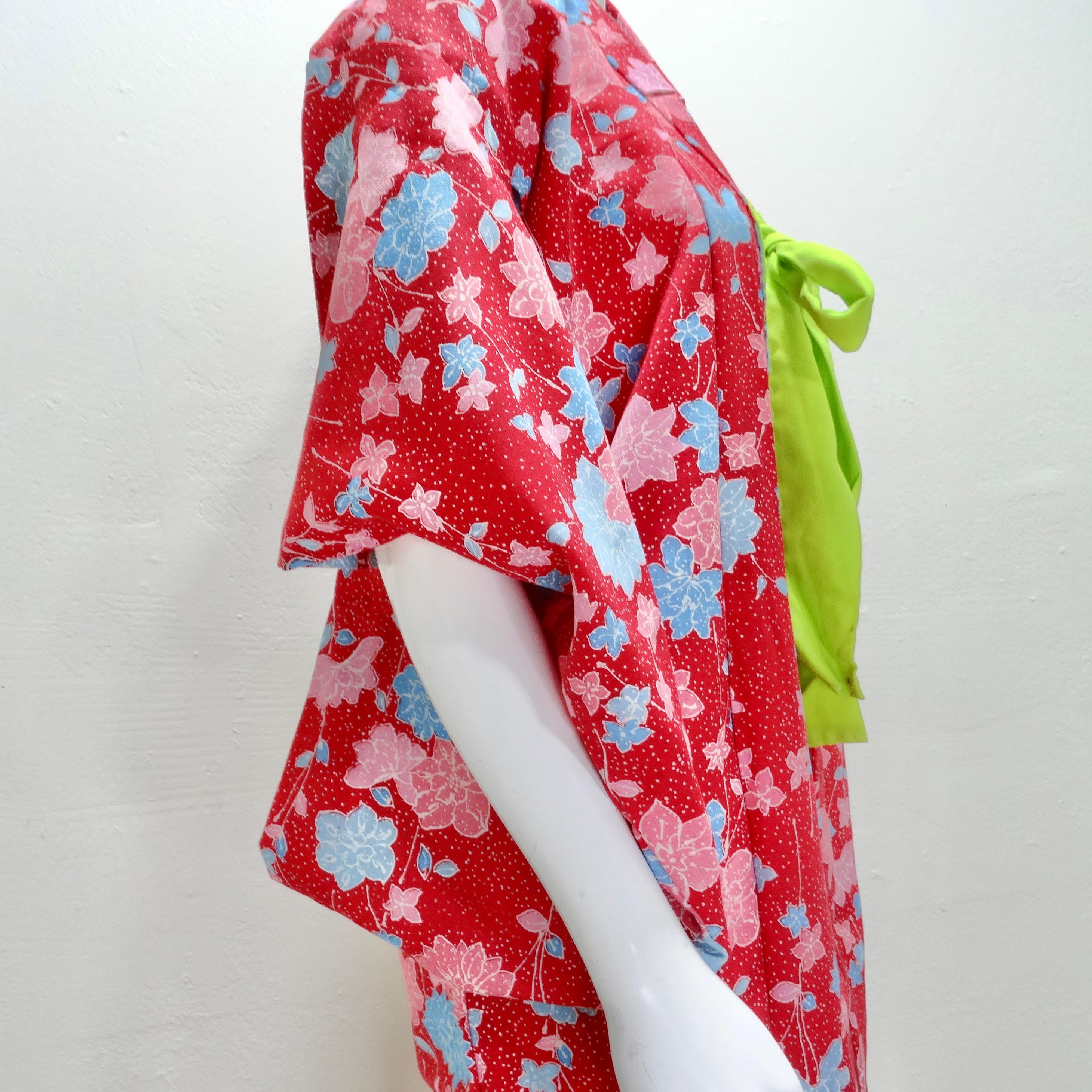1970er Handgefertigter japanischer Kimono aus roter Baumwolle für Damen oder Herren im Angebot