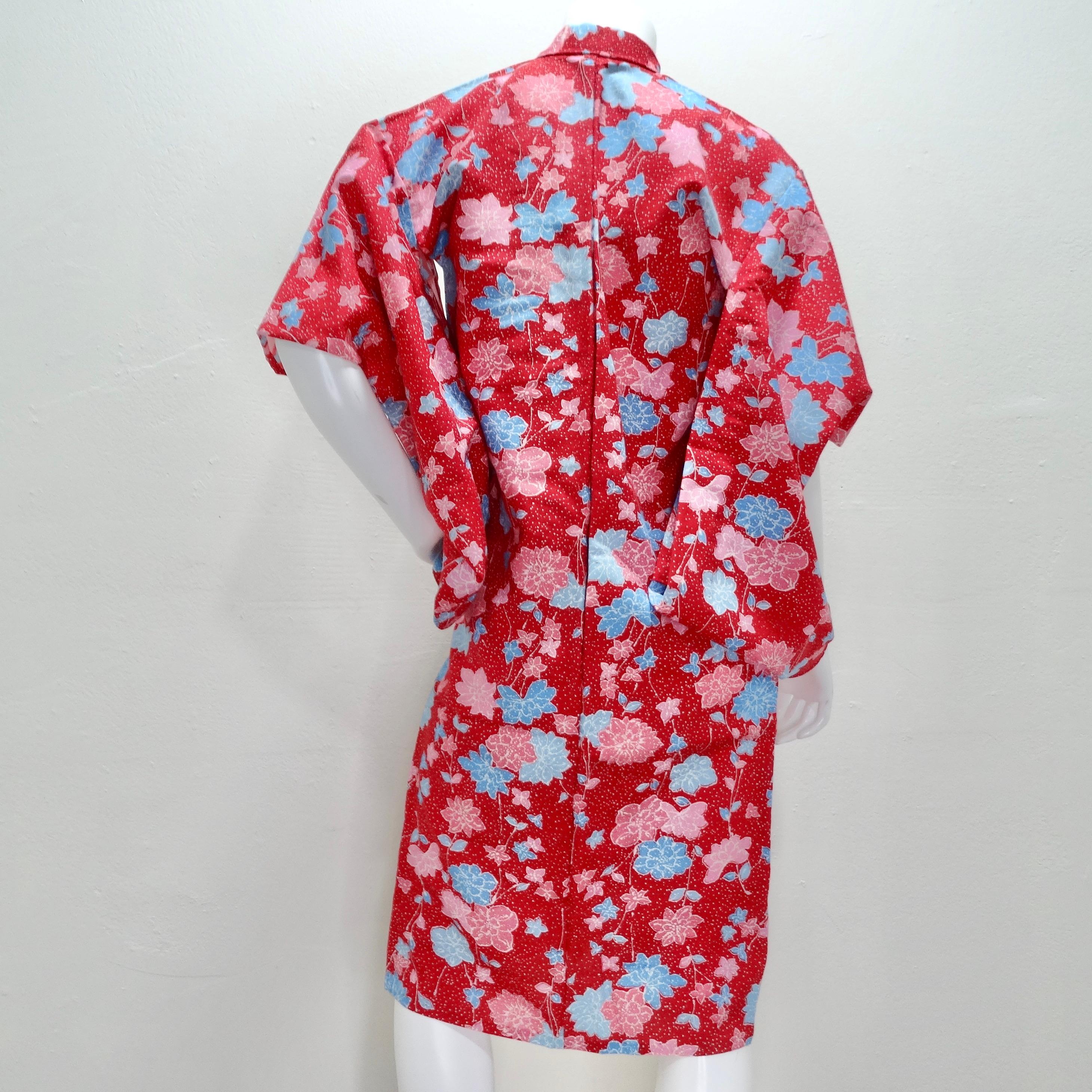 1970er Handgefertigter japanischer Kimono aus roter Baumwolle im Angebot 1