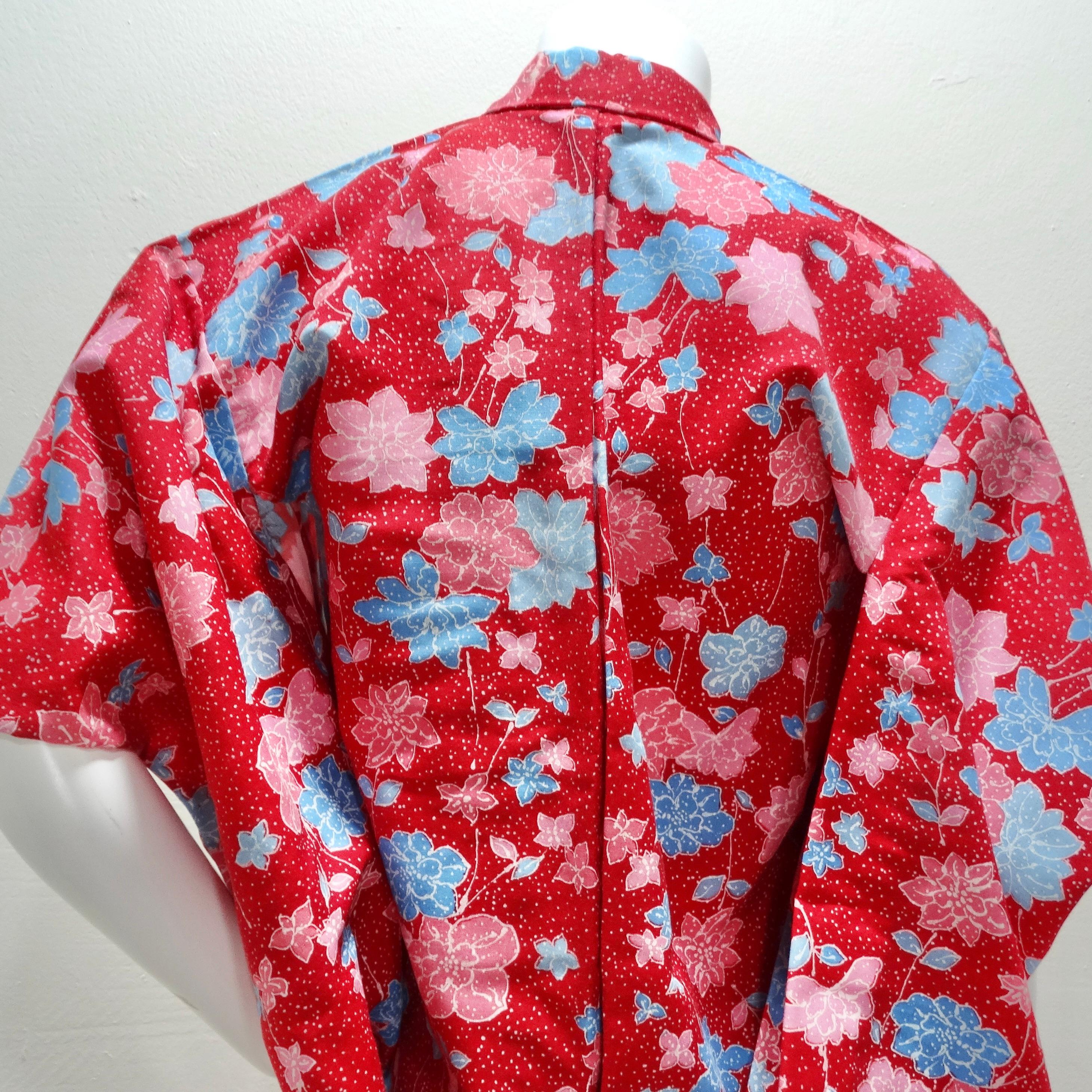 1970er Handgefertigter japanischer Kimono aus roter Baumwolle im Angebot 2