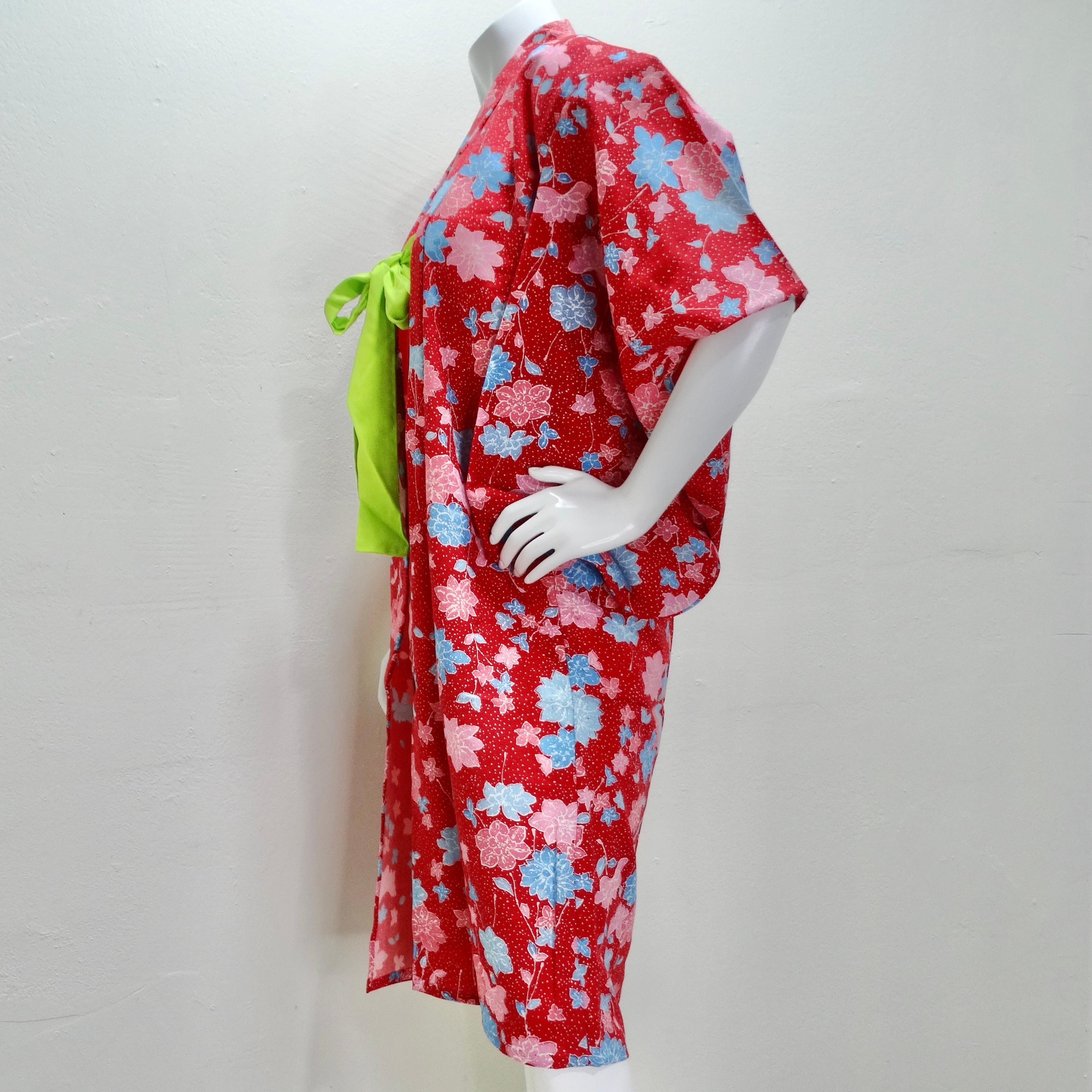 1970er Handgefertigter japanischer Kimono aus roter Baumwolle im Angebot 4