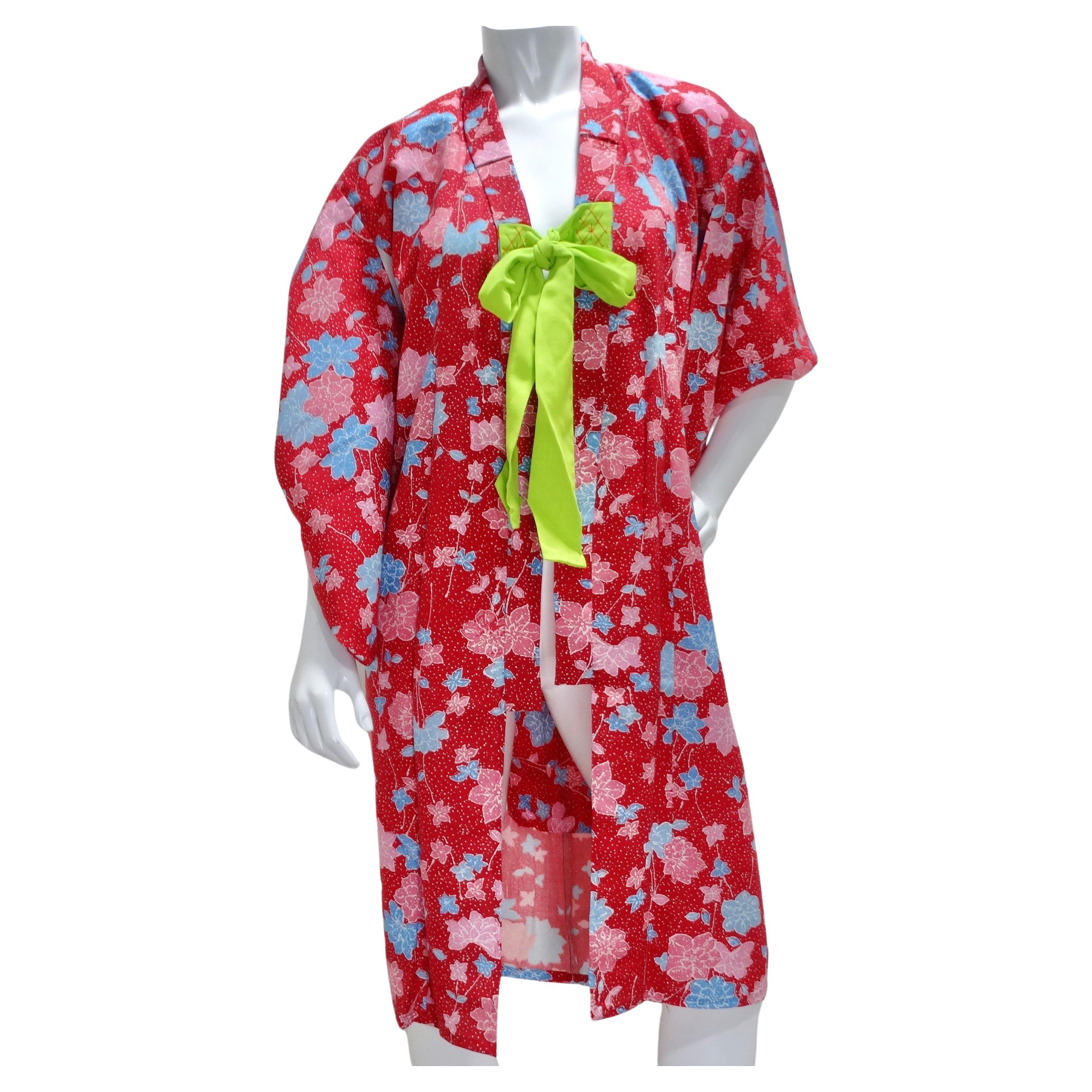 1970er Handgefertigter japanischer Kimono aus roter Baumwolle