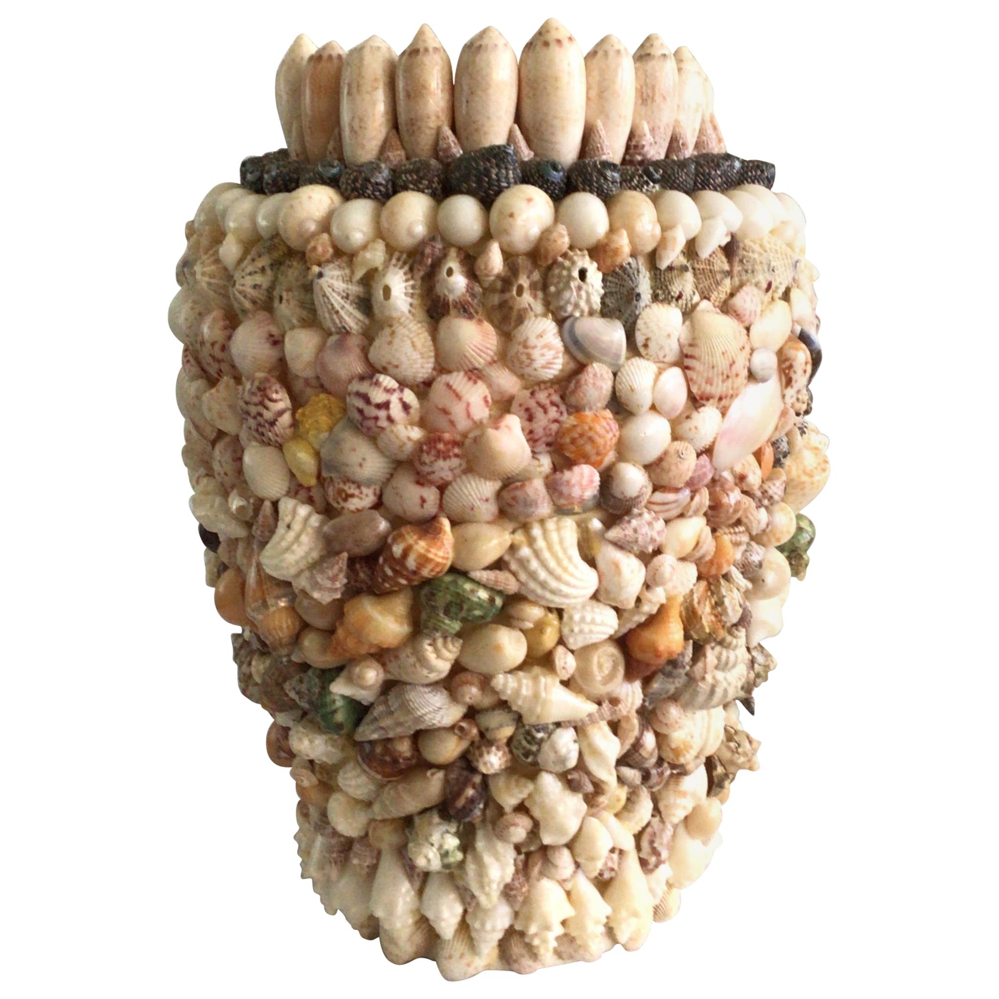 1970s Handmade Shell Art Vase For Sale