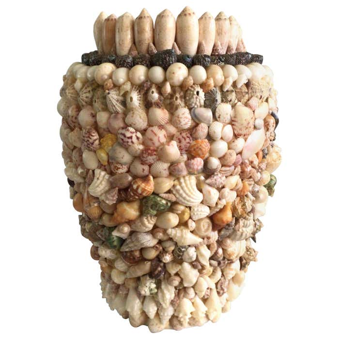 1970s Handmade Shell Art Vase For Sale at 1stDibs