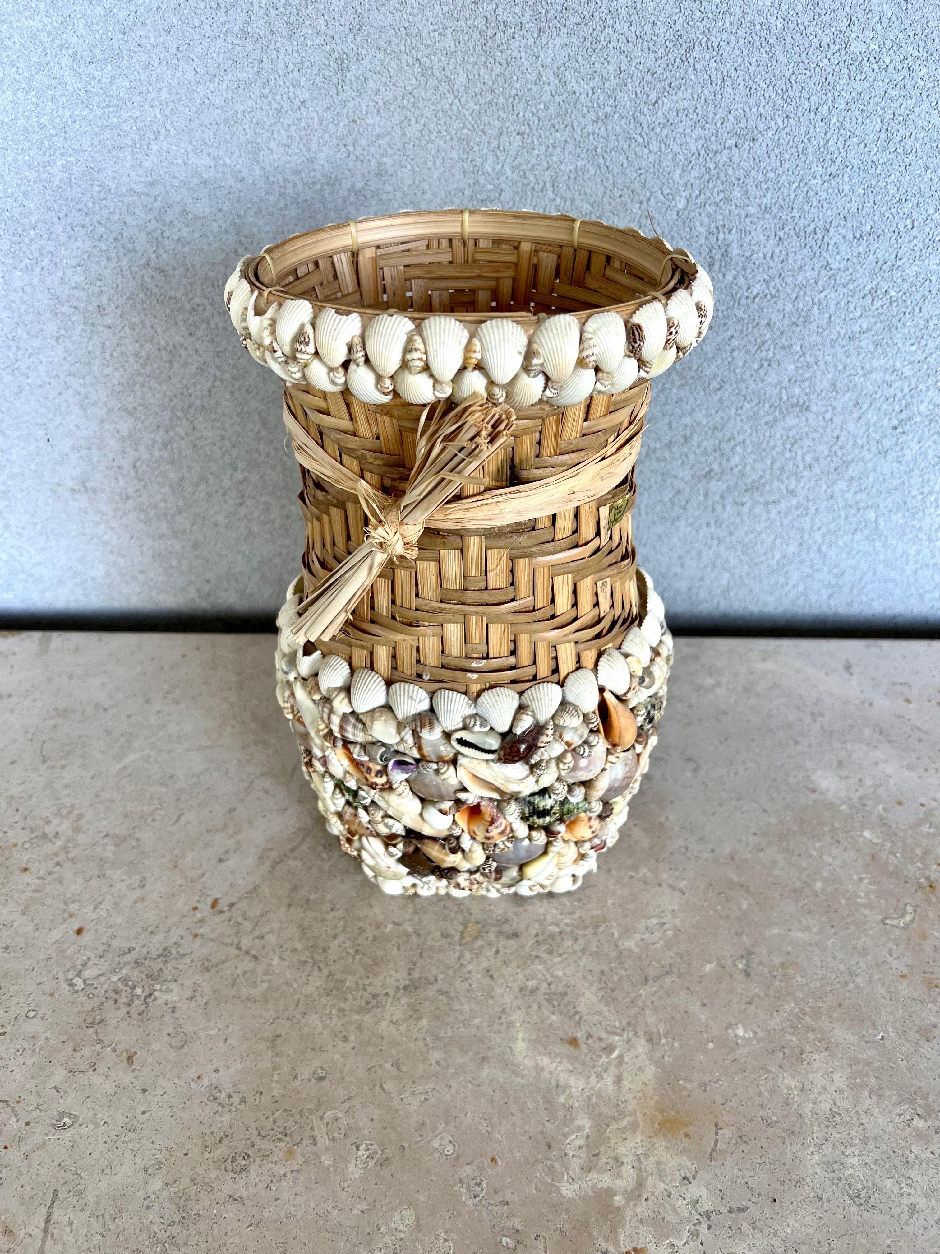 Mid-Century Modern 1970's Handmade Shell Art Vase Made in Philippines For Sale