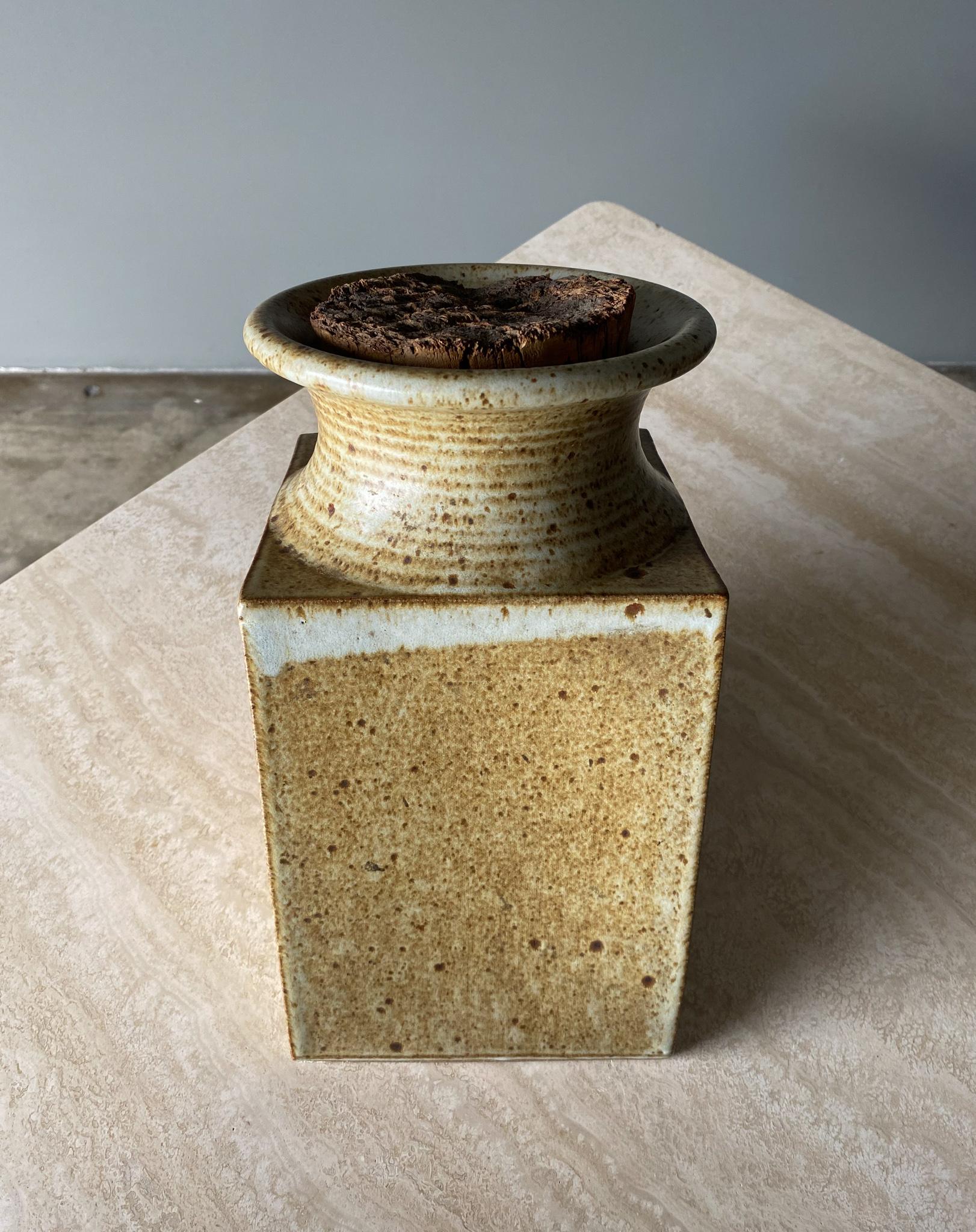 1970s Handmade Signed Ceramic Jar with Cork Lid 9