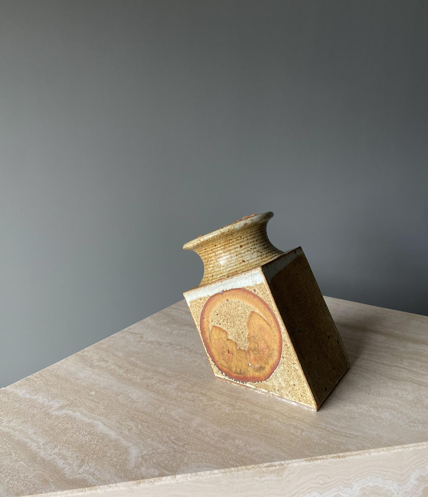 1970s Handmade Signed Ceramic Jar with Cork Lid 13