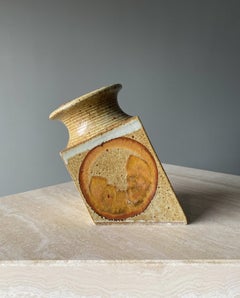 1970s Handmade Signed Ceramic Jar with Cork Lid