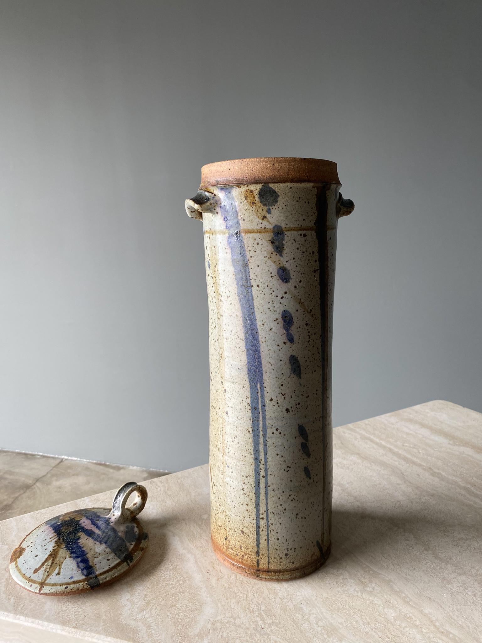 1970s Handmade Tall Signed Ceramic Lidded Jar, 1970s For Sale 6