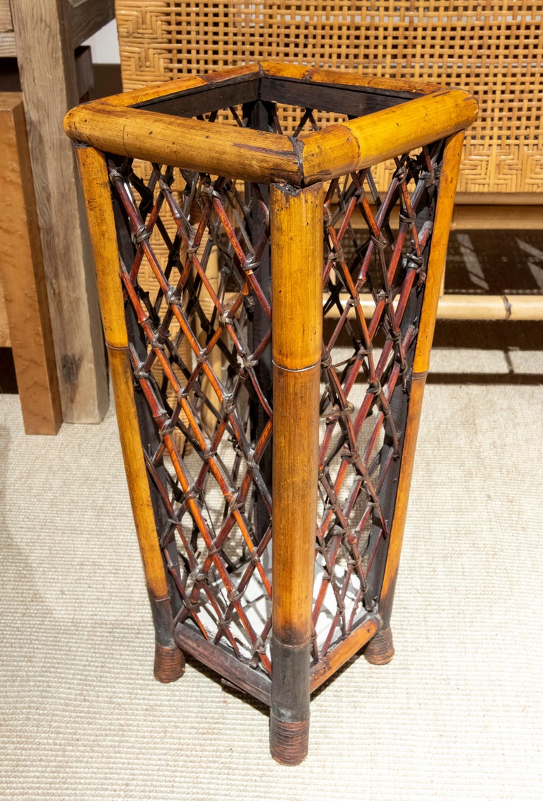 1970s Handmade Varnished Bamboo Umbrella Stand For Sale at 1stDibs