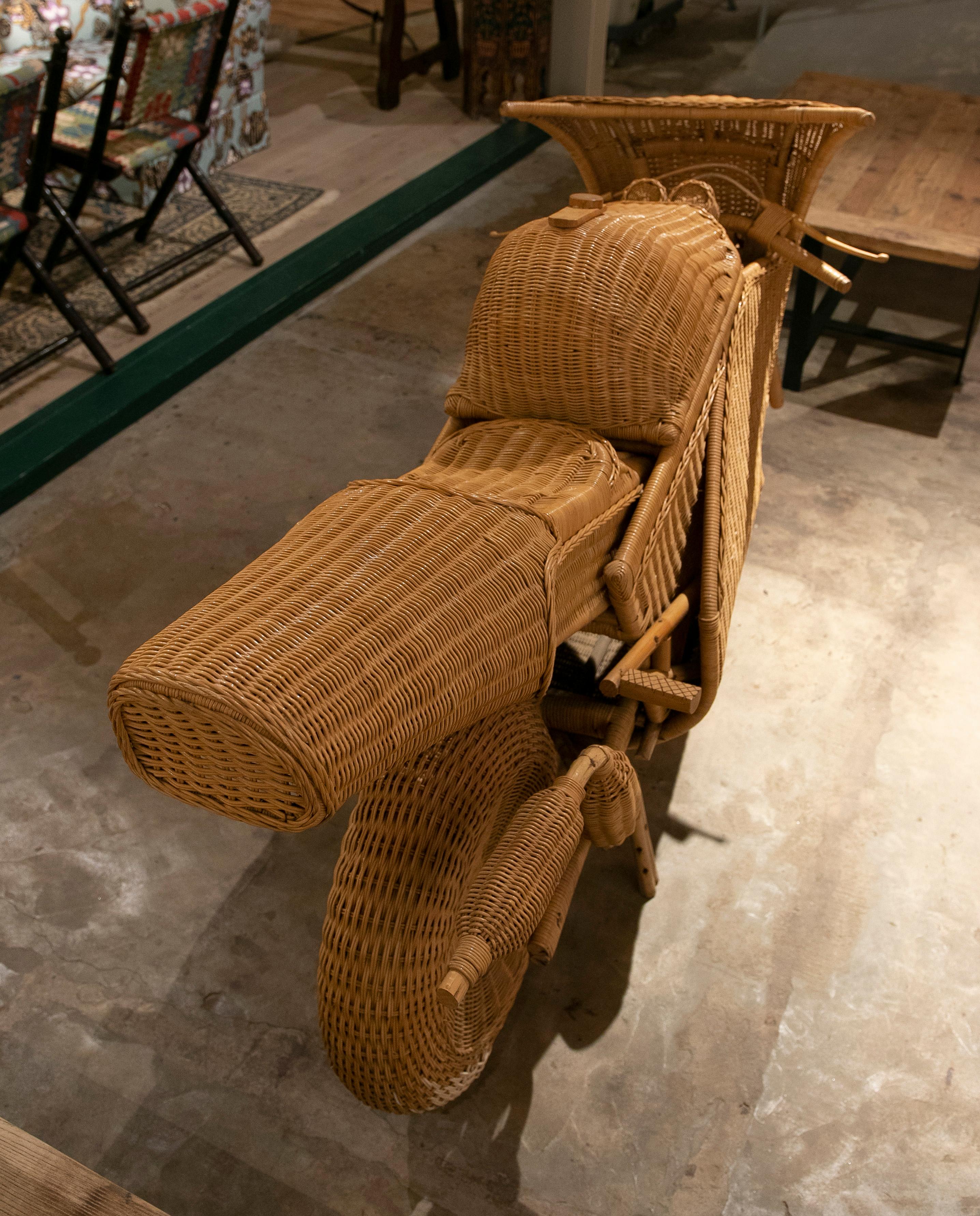 1970s Handmade Wicker and Bamboo Racing Motorcycle 9