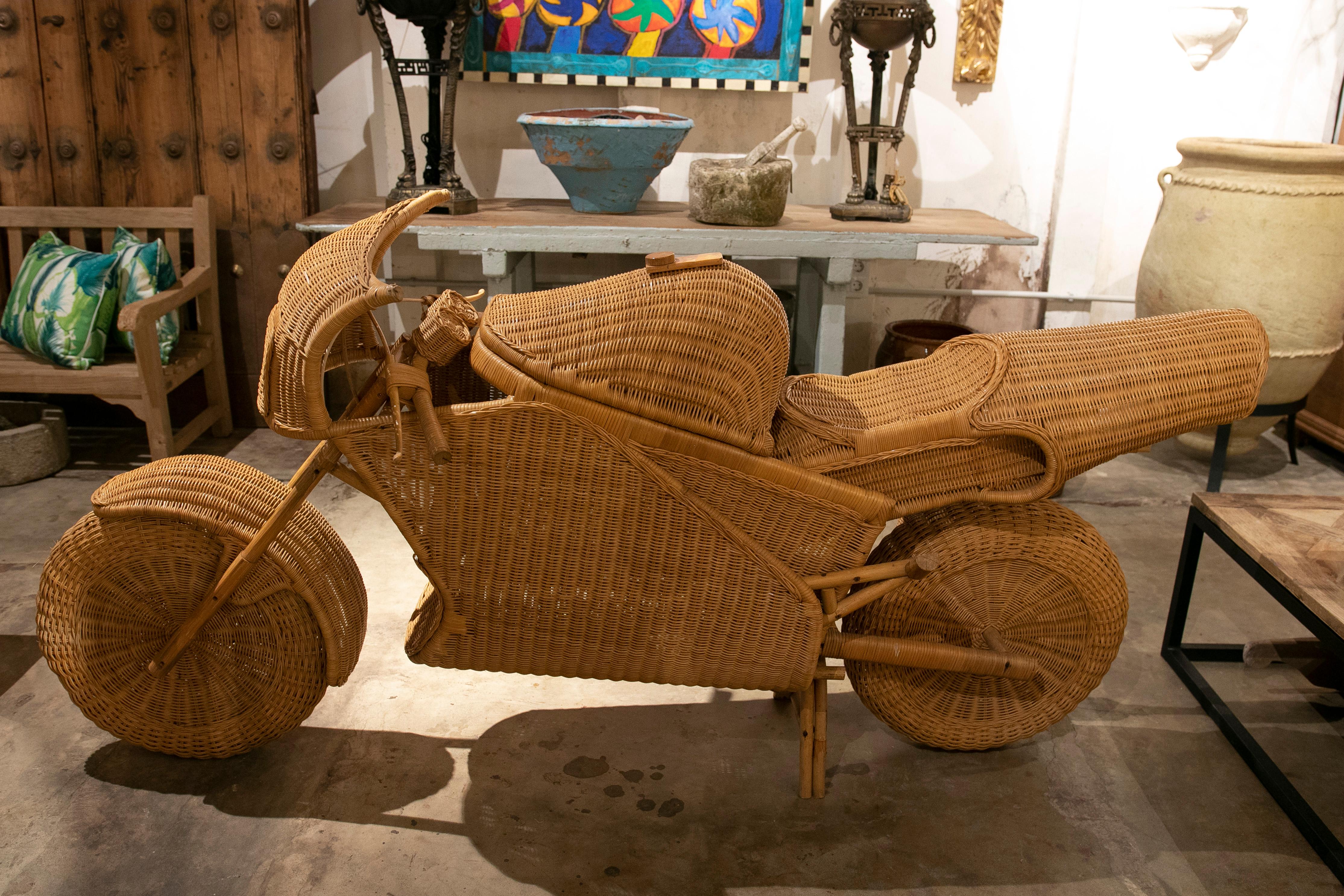 20th Century 1970s Handmade Wicker and Bamboo Racing Motorcycle