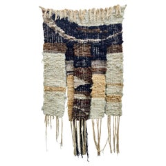 1970s Handwoven Wool Fiber Art Wall Hanging, Sculptural Textile