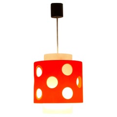 Lámpara colgante de policarbonato naranja y blanco de los años 70 - Diseño Space Age
