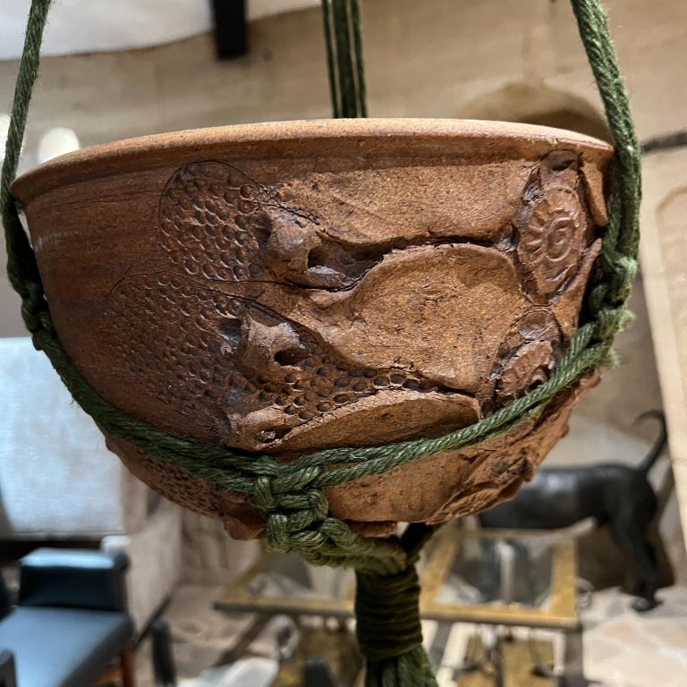 1970s Hanging Pendant Art Pottery Decorative Planter on Rope For Sale ...
