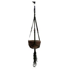 Retro 1970s Hanging Pendant Art Pottery Decorative Planter on Rope