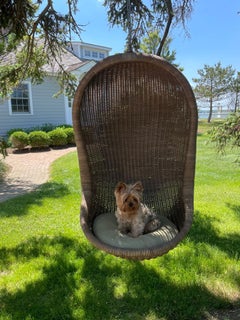 1970s Hanging Wicker Egg Chair with Chain