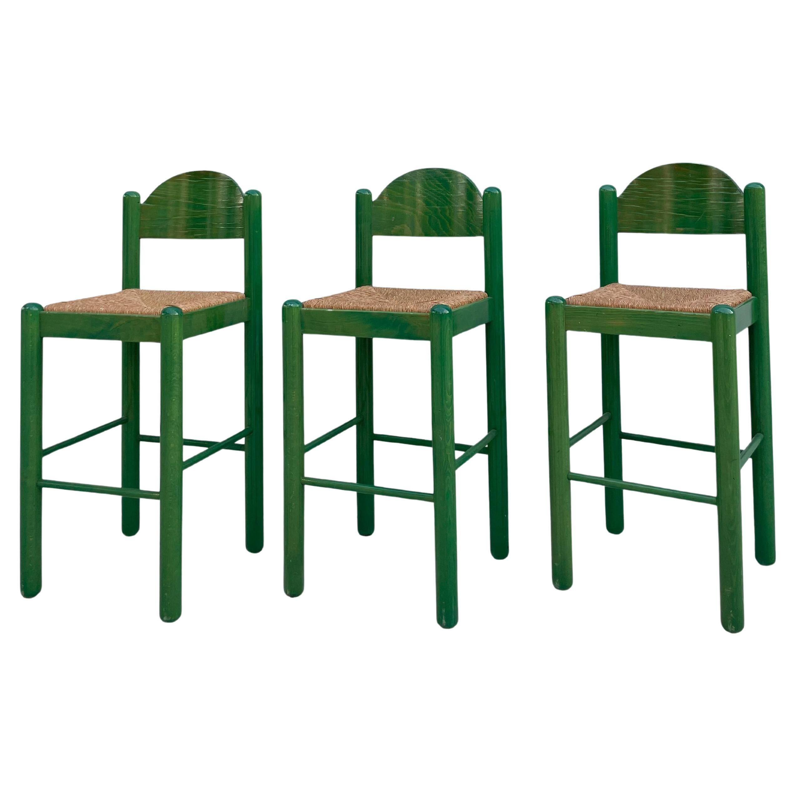 1970s Hank Lowenstein Padova Bar Stools with Rush Seating For Sale