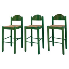 Antique 1970s Hank Lowenstein Padova Bar Stools with Rush Seating