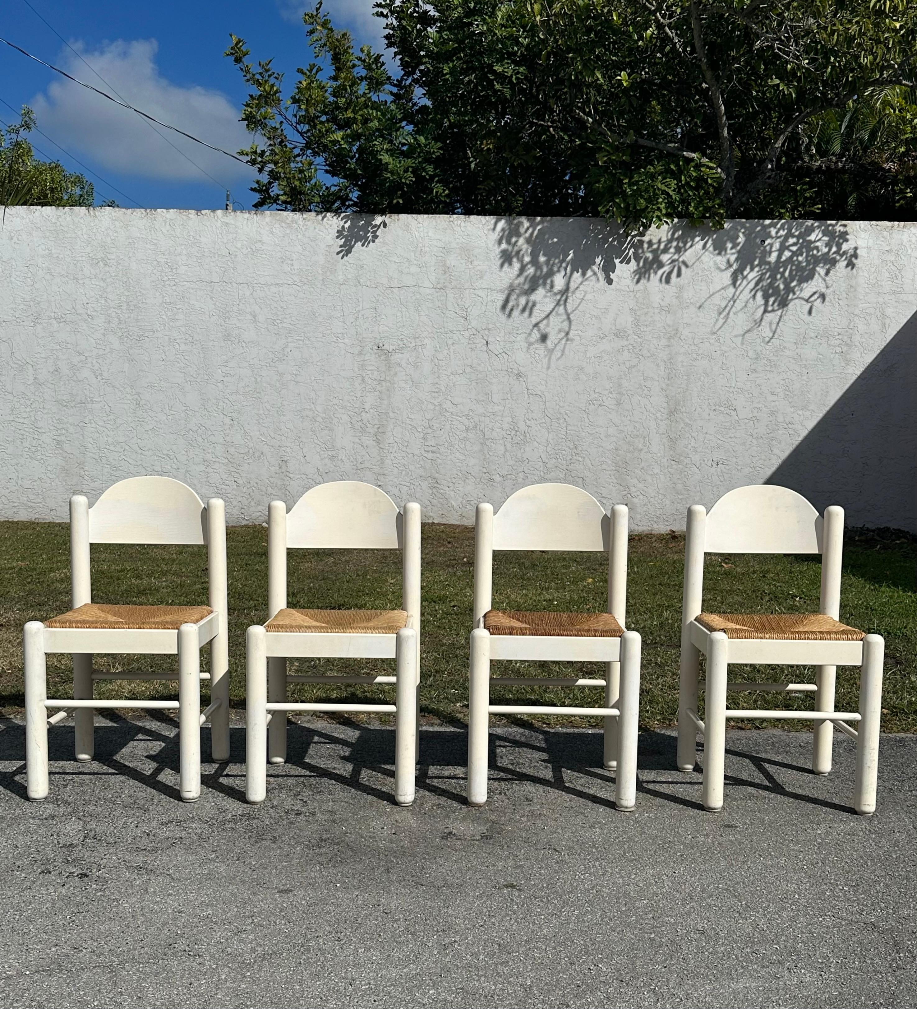 Mid-Century Modern 1970's Hank Lowenstein Padova White Oak Rush Dining Chairs, Set of 4