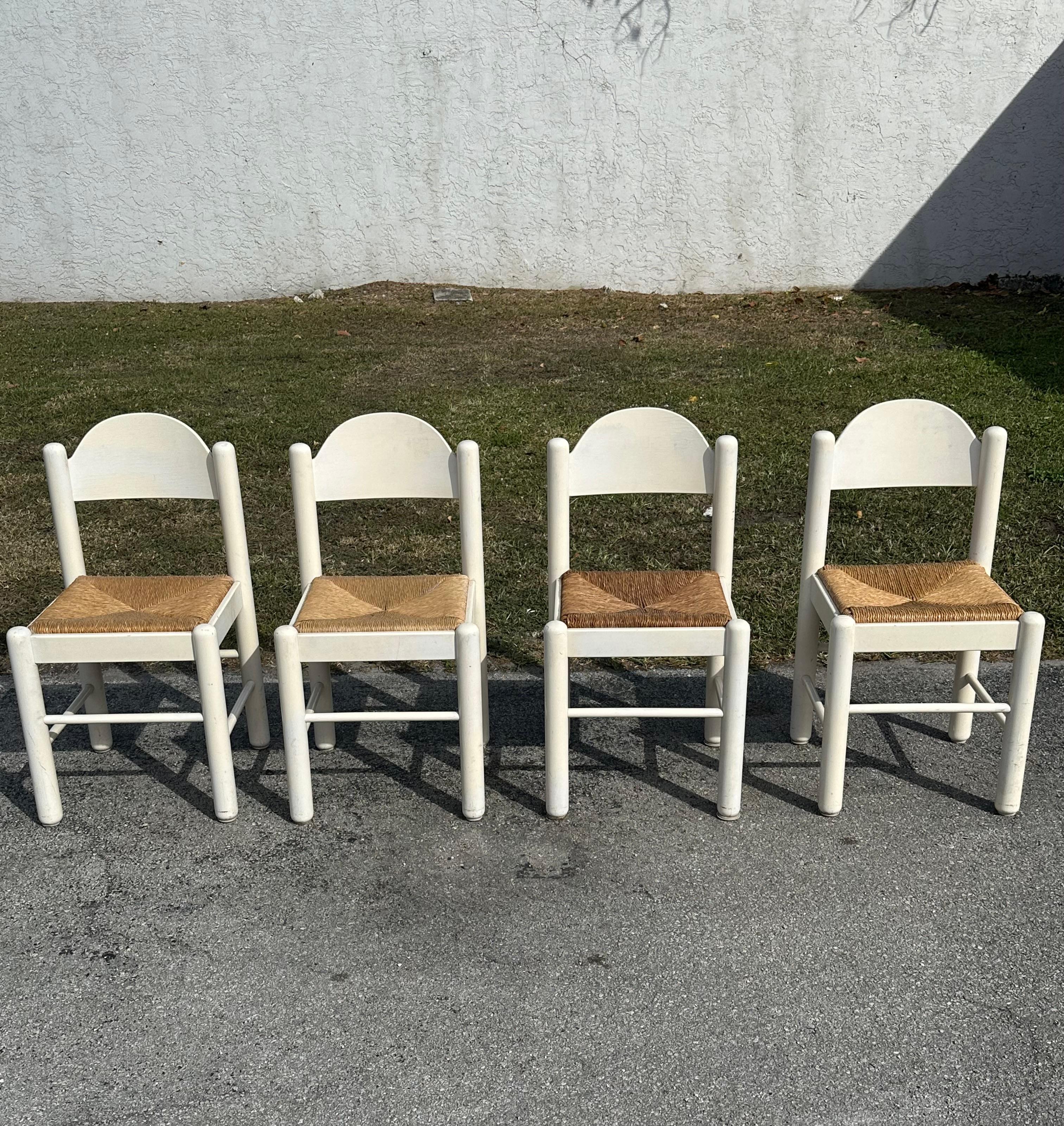 Italian 1970's Hank Lowenstein Padova White Oak Rush Dining Chairs, Set of 4