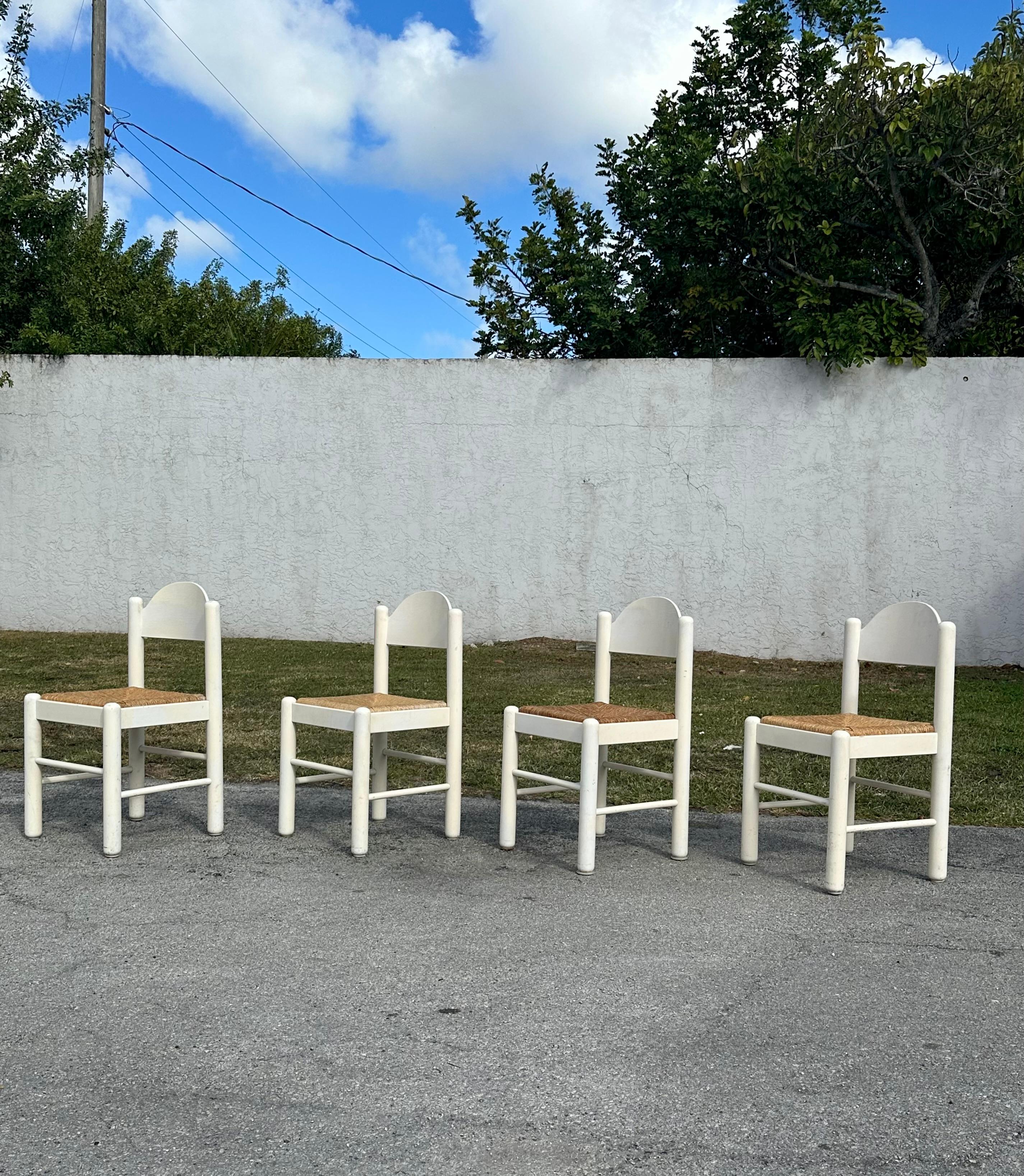 1970's Hank Lowenstein Padova White Oak Rush Dining Chairs, Set of 4 In Good Condition In Fort Lauderdale, FL