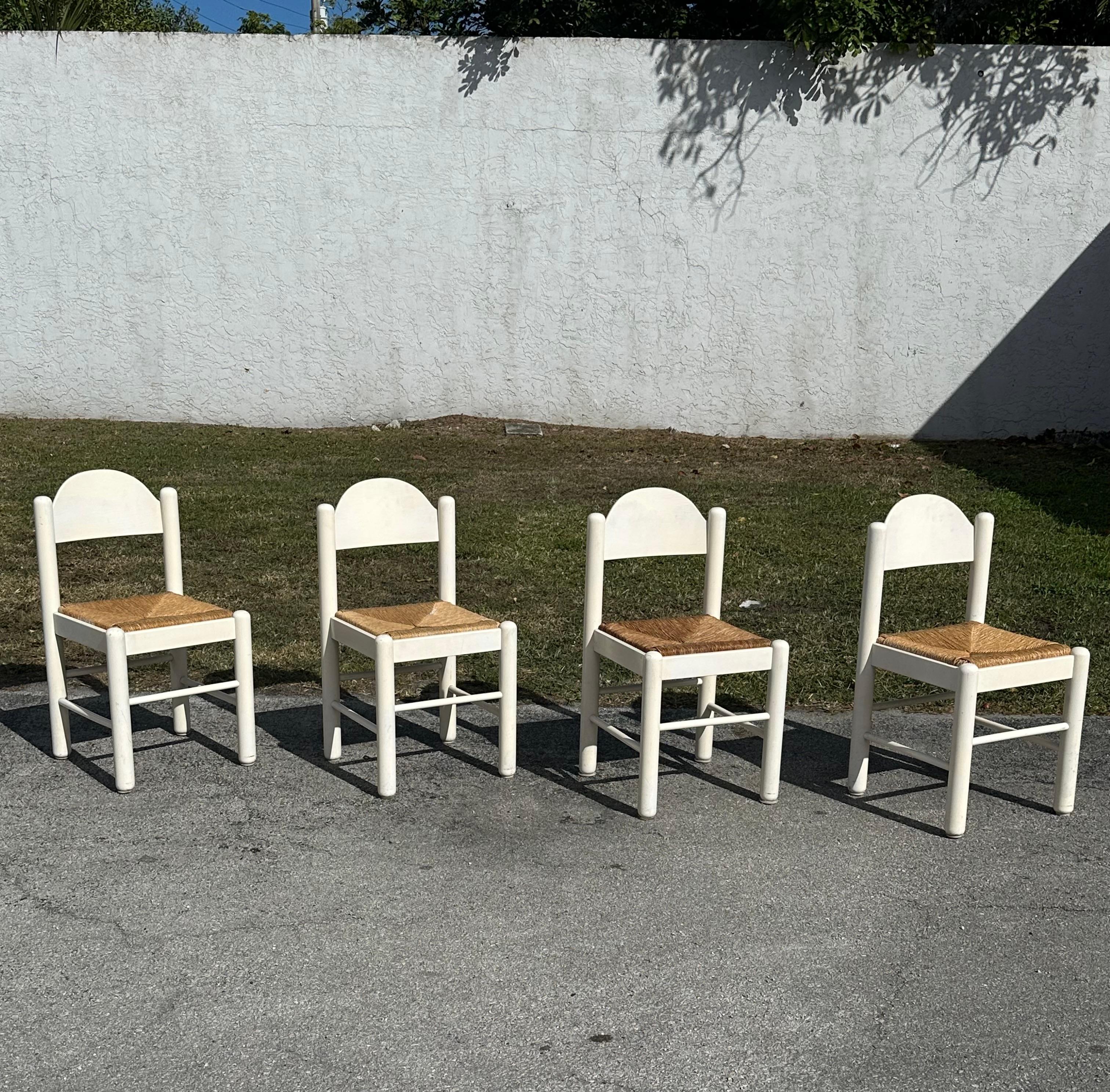 Late 20th Century 1970's Hank Lowenstein Padova White Oak Rush Dining Chairs, Set of 4