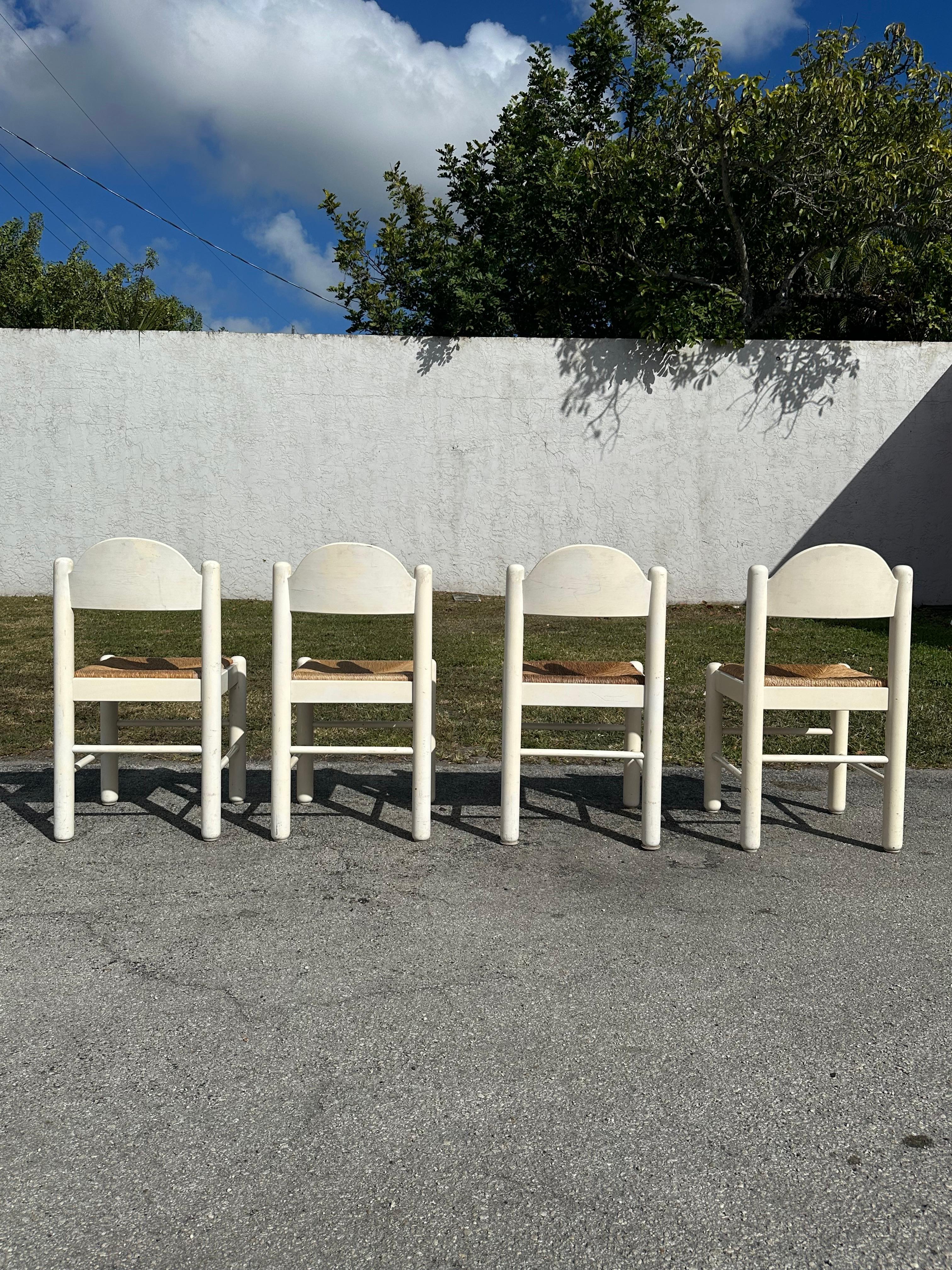 1970's Hank Lowenstein Padova White Oak Rush Dining Chairs, Set of 4 1