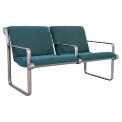 1970s Hannah Morrison Knoll Two-Seat Sling Sofa, Aluminum & Turquoise Fabric