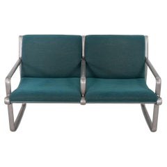 1970s Hannah Morrison Knoll Two-Seat Sling Sofa, Aluminum & Turquoise Fabric