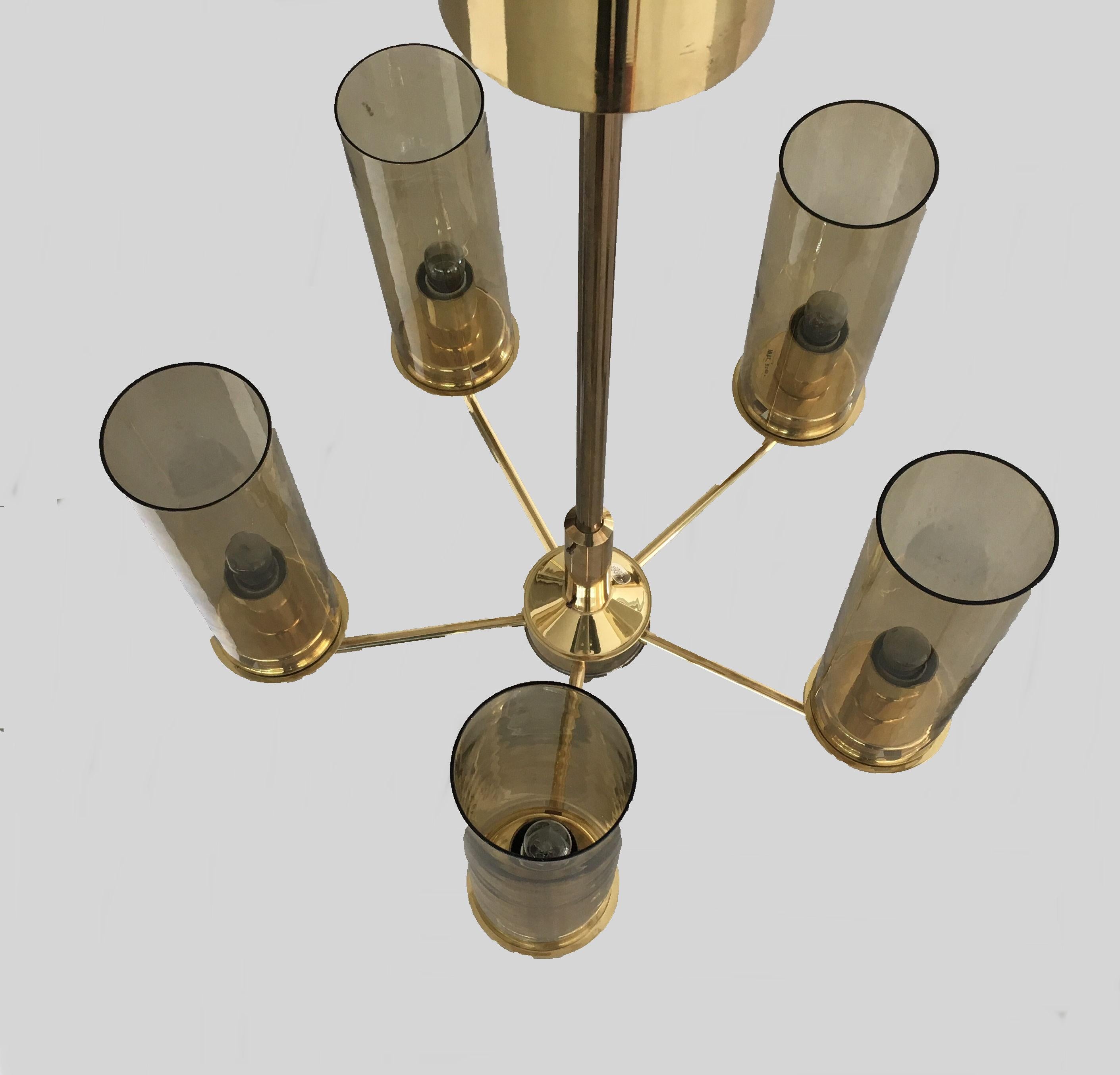 20th Century 1970s Hans-Agne Jakobsson Swedish Brass Chandelier in Brass by AB Markaryd For Sale